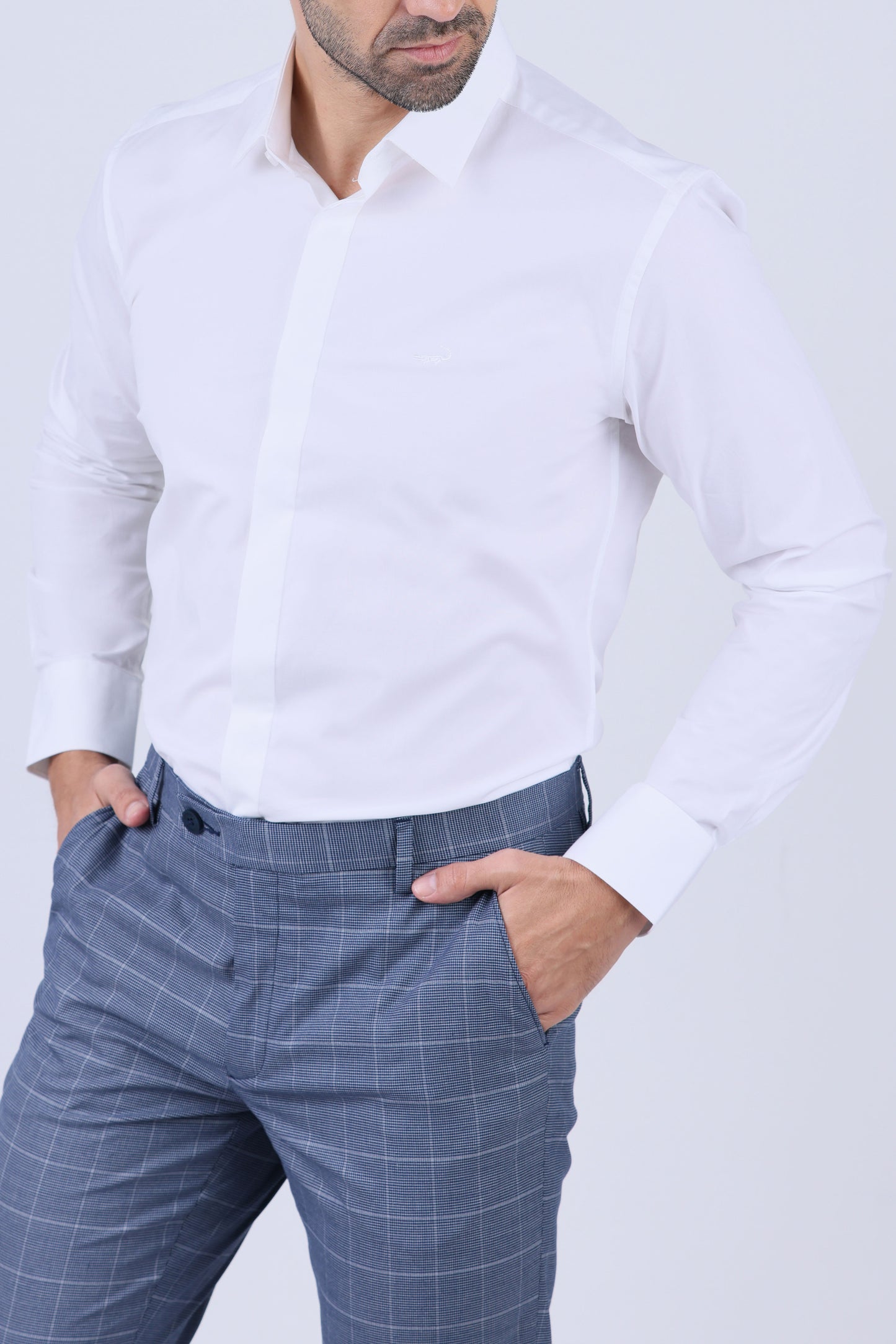 Crocodile Men Evening Slim Fit Shirts - Egret