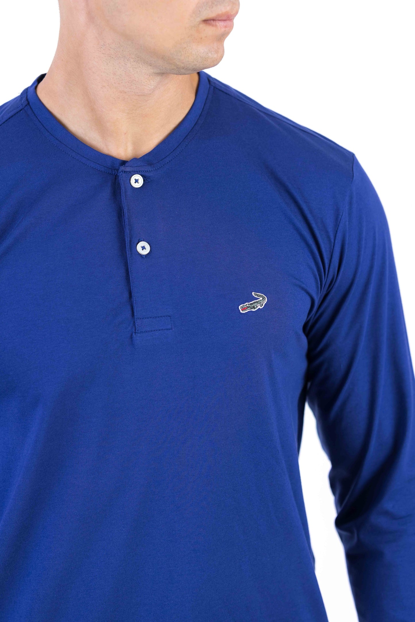Crocodile Plain Henley Slim Fit Tee - Blue Depths