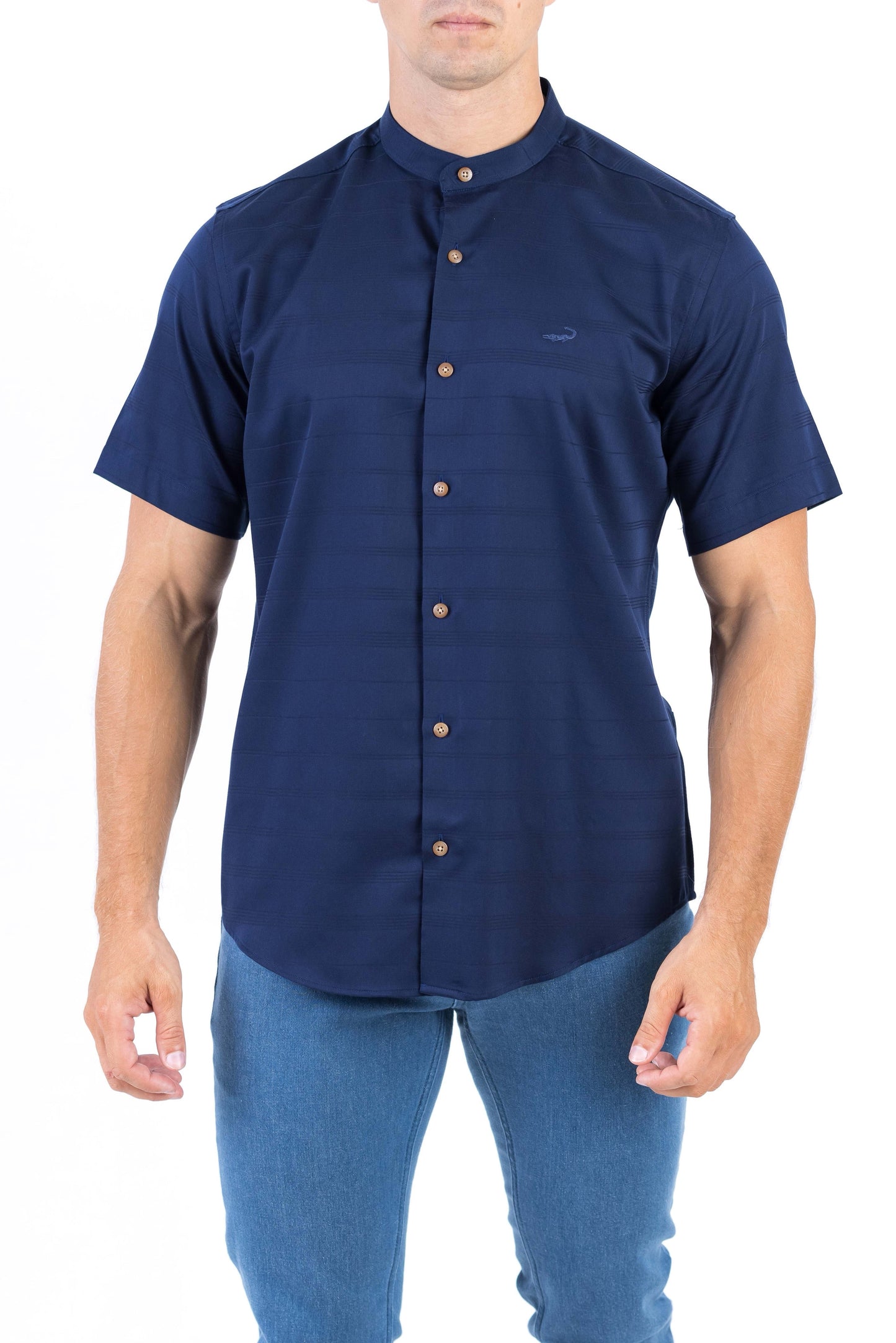 Crocodile Semi Casual Plain Slim Fit Shirt - Blue Depths