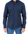 Crocodile Plain Linen  Slim Fit Shirt - Navy