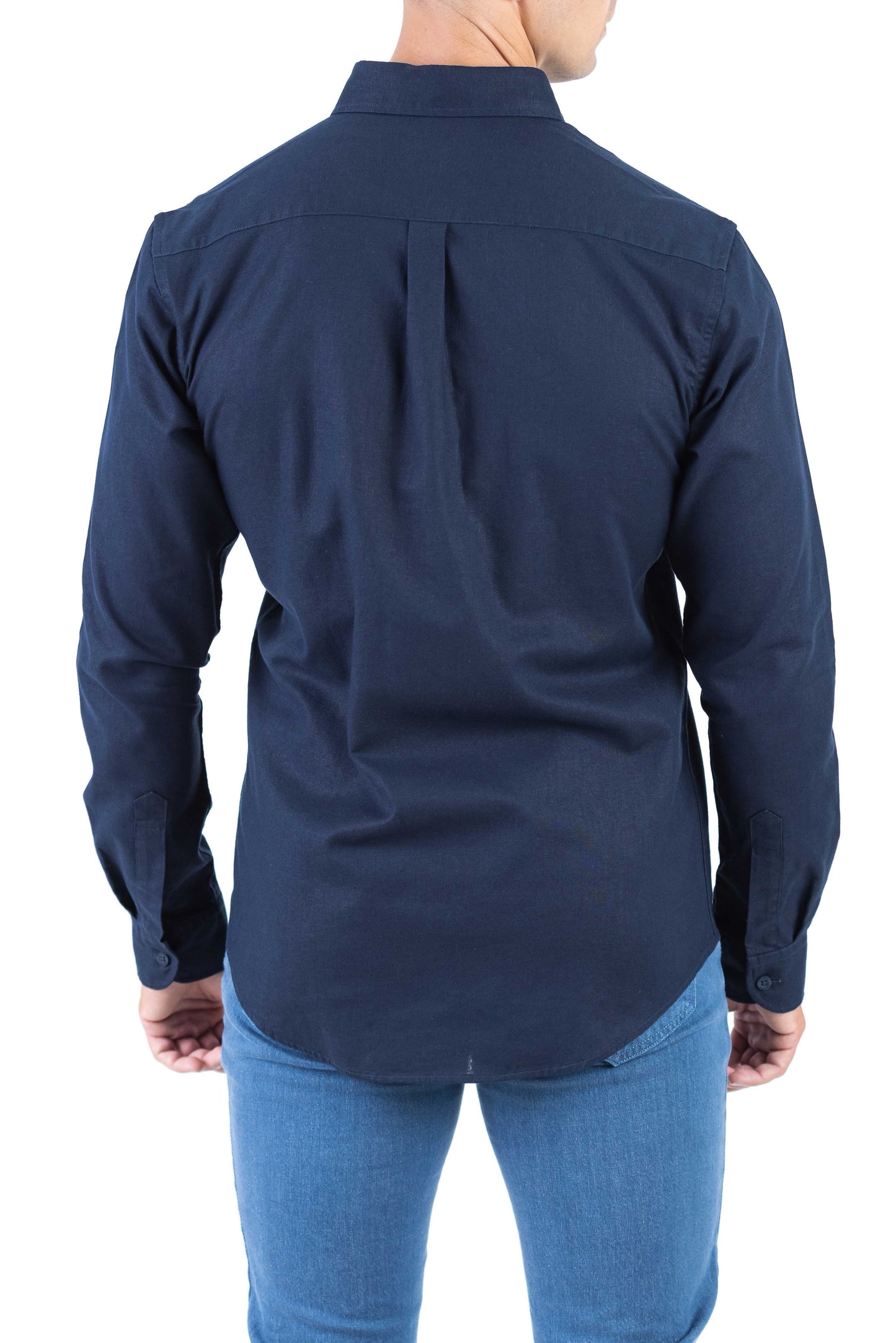 Crocodile Plain Linen  Slim Fit Shirt - Navy