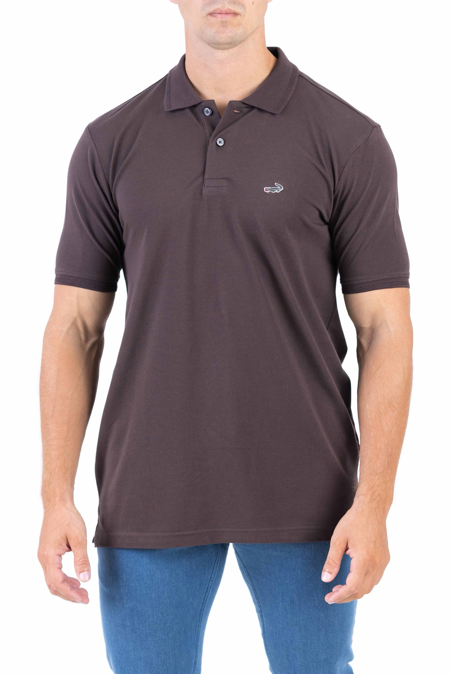 Crocodile Regular Fit Pima Polo - Coffee
