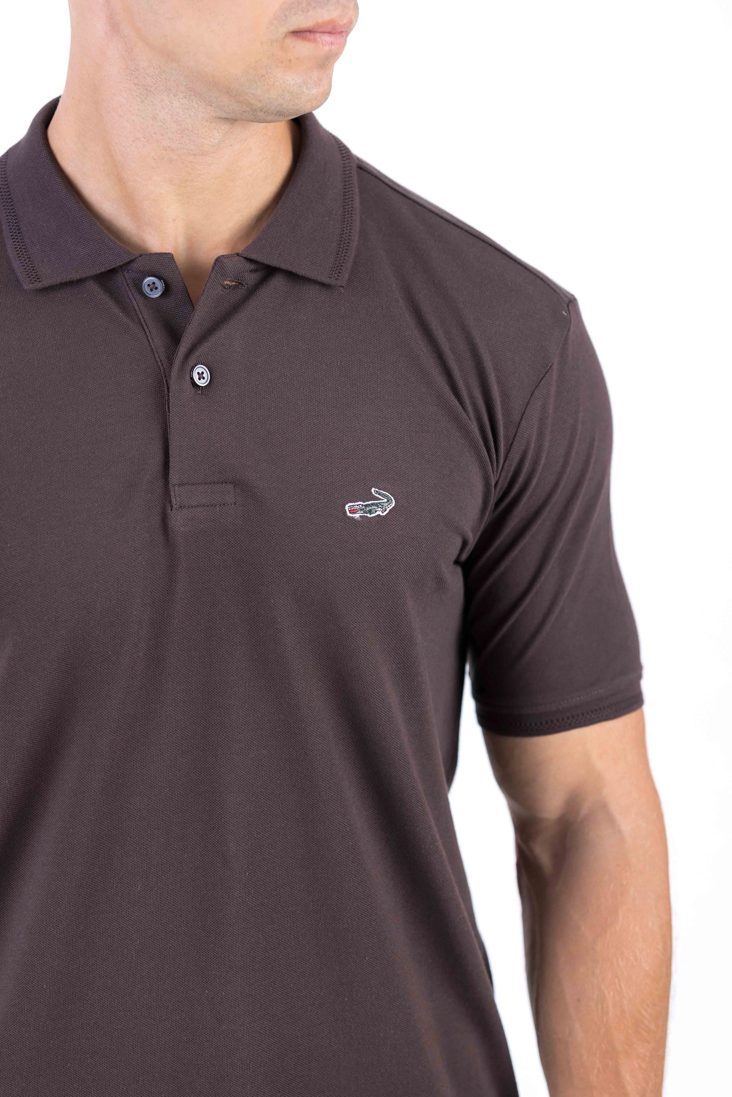 Crocodile Regular Fit Pima Polo - Coffee