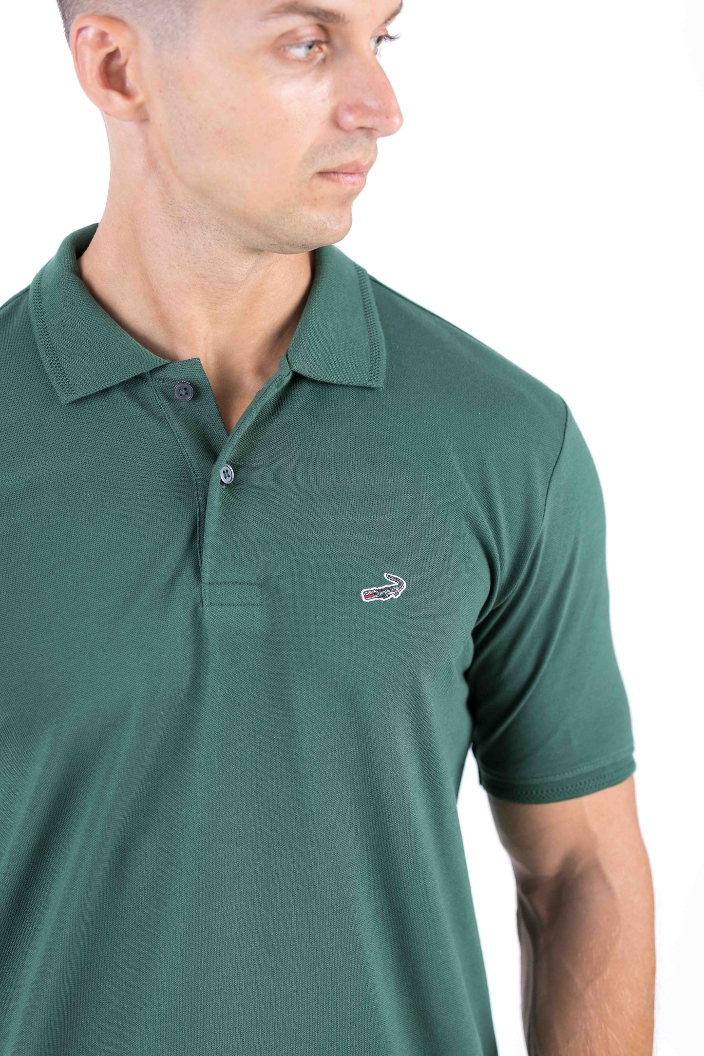 Crocodile Regular Fit Pima Polo - Green Pineneedle