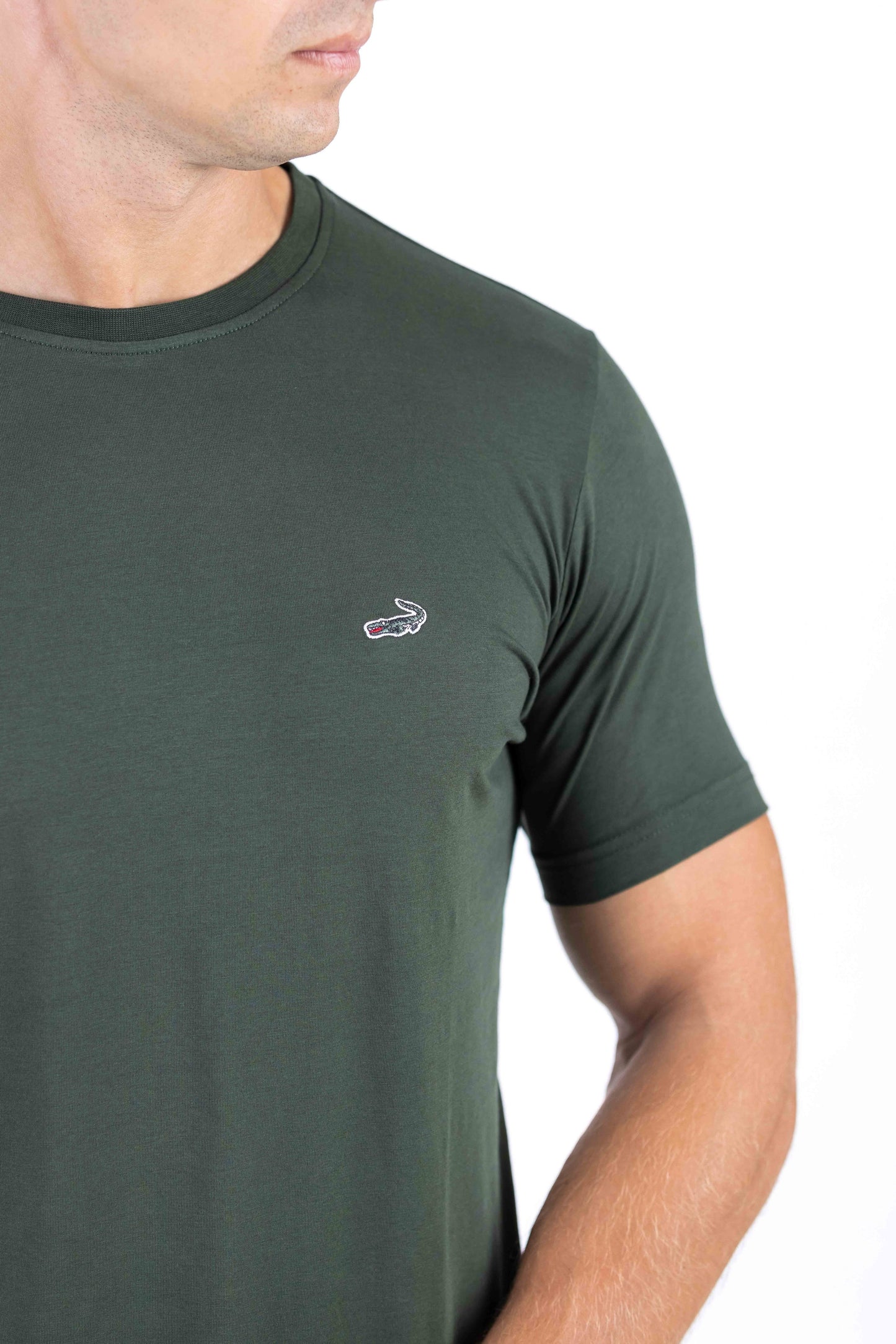 Crocodile Crew Neck Single Jersey Action Fit - Dark Grey