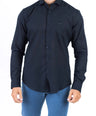 Crocodile Plain Linen  Slim Fit Shirt - Black