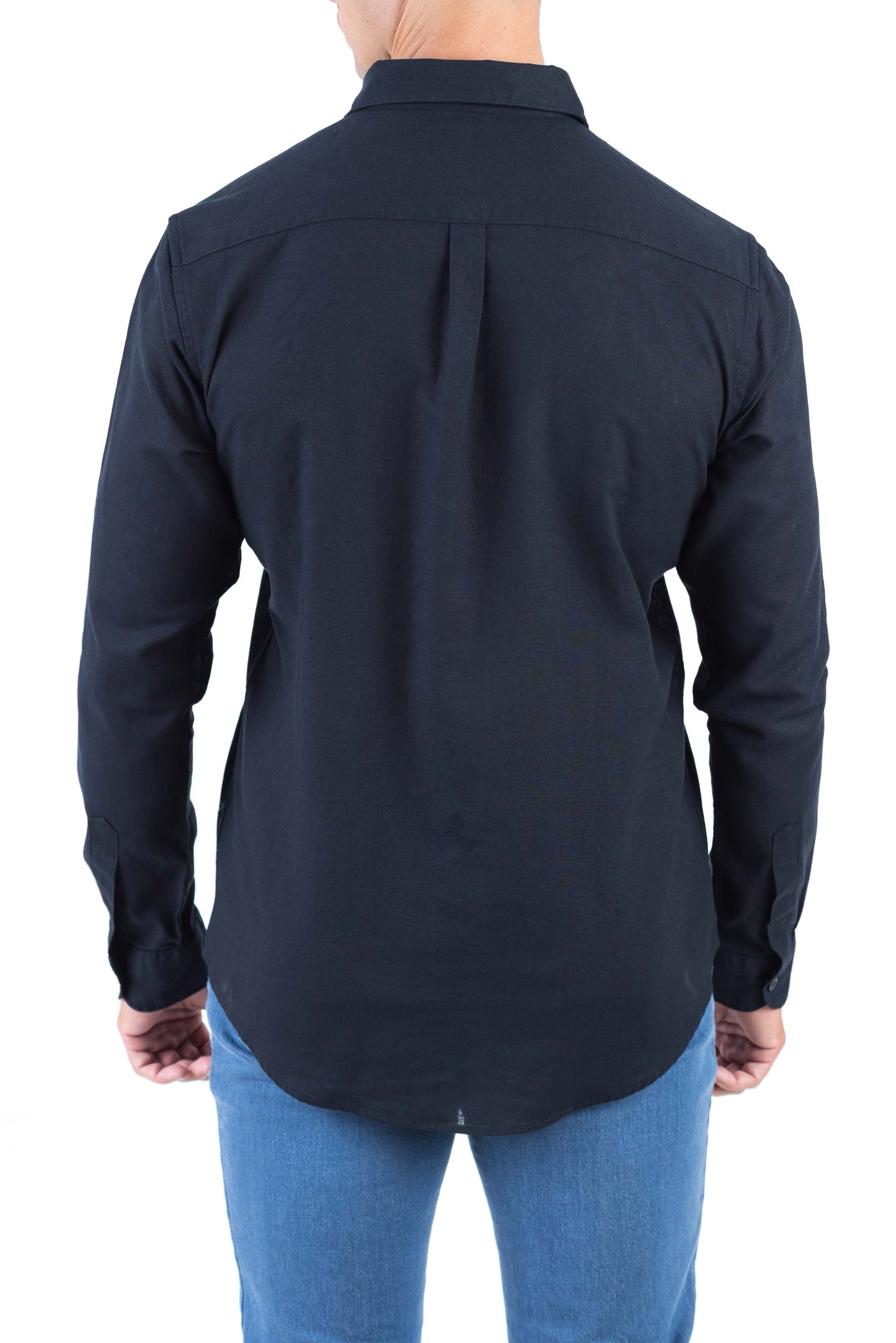 Crocodile Plain Linen  Slim Fit Shirt - Black