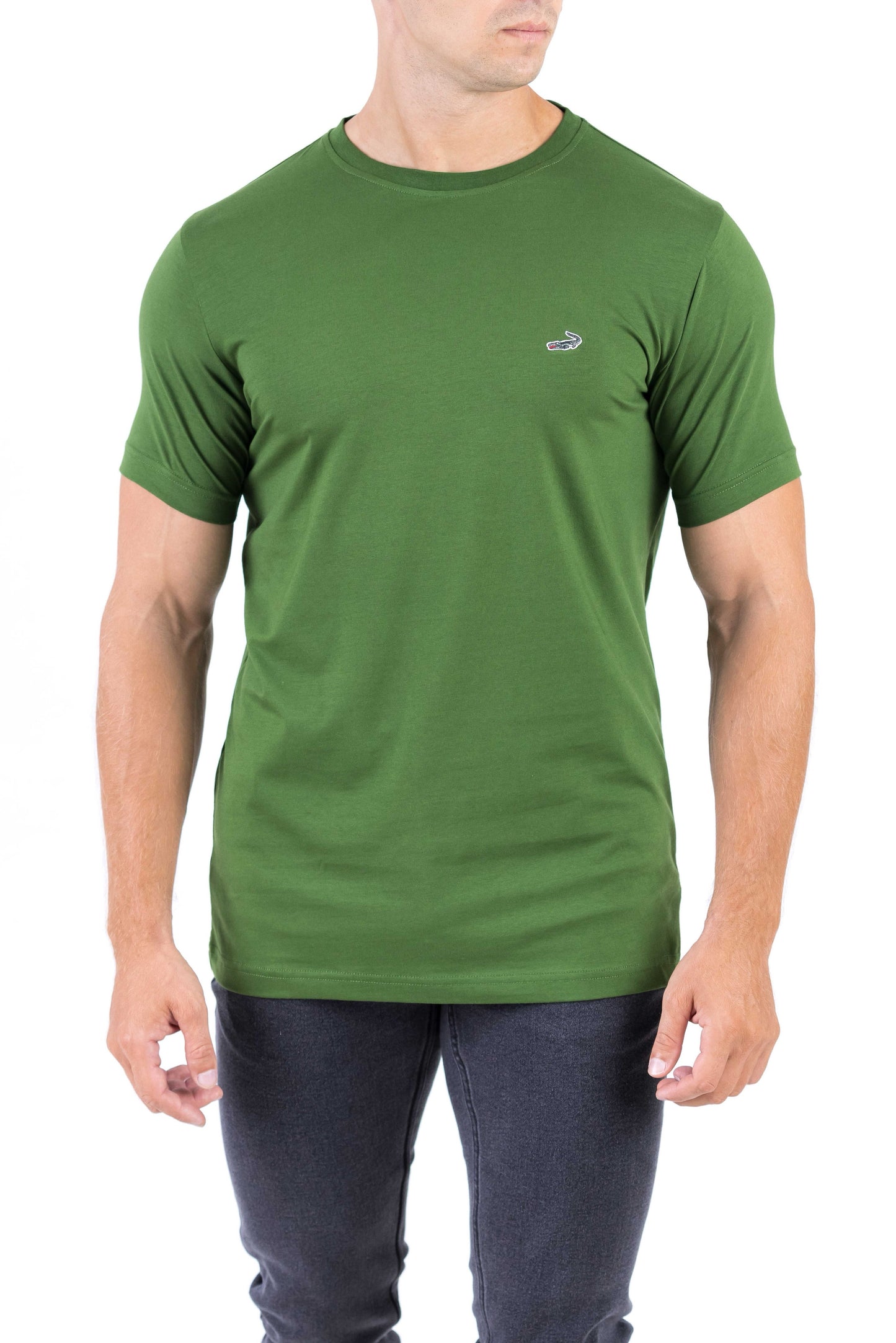 Crocodile Crew Neck Single Jersey Action Fit - Green Storm