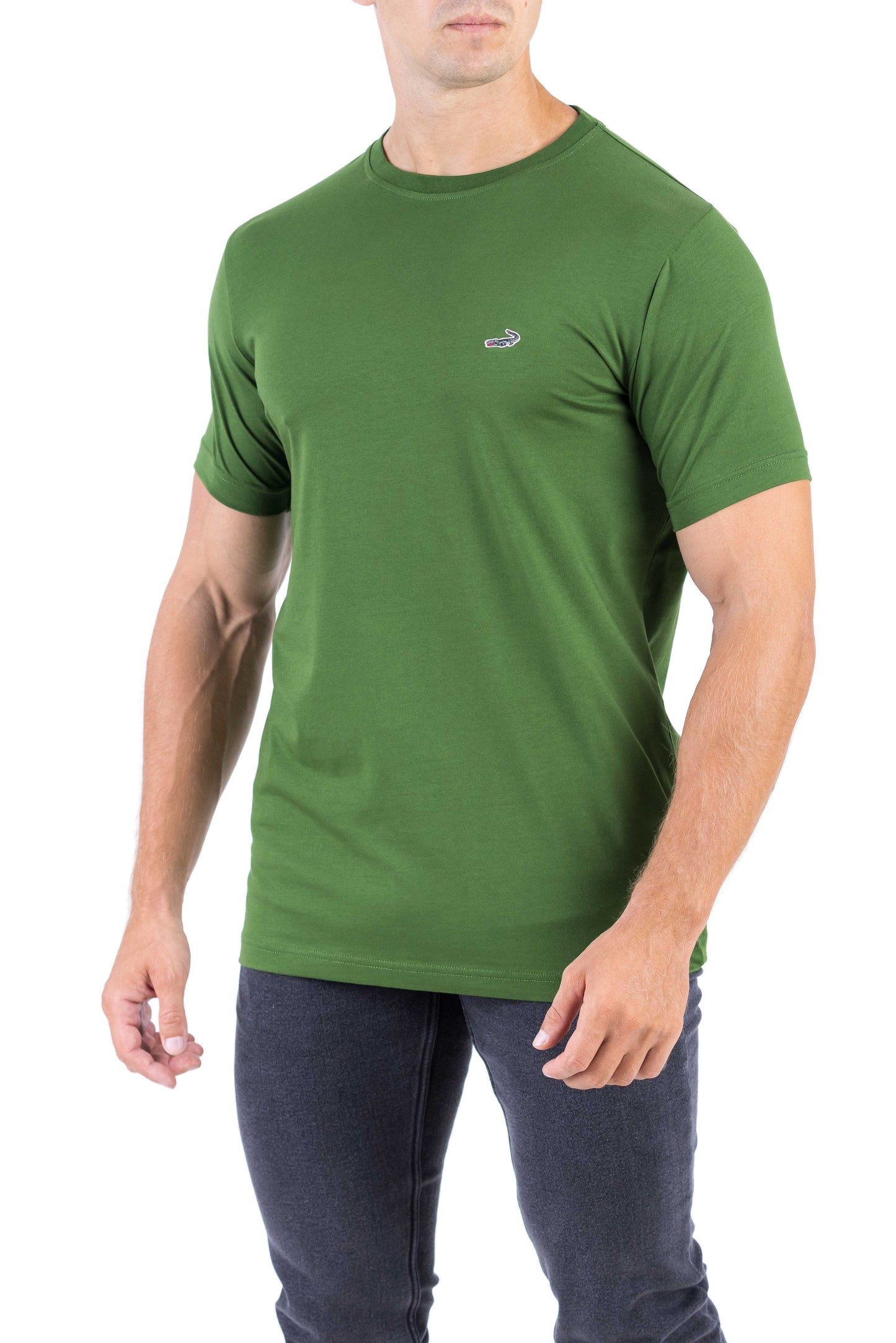 Crocodile Crew Neck Single Jersey Action Fit - Green Storm