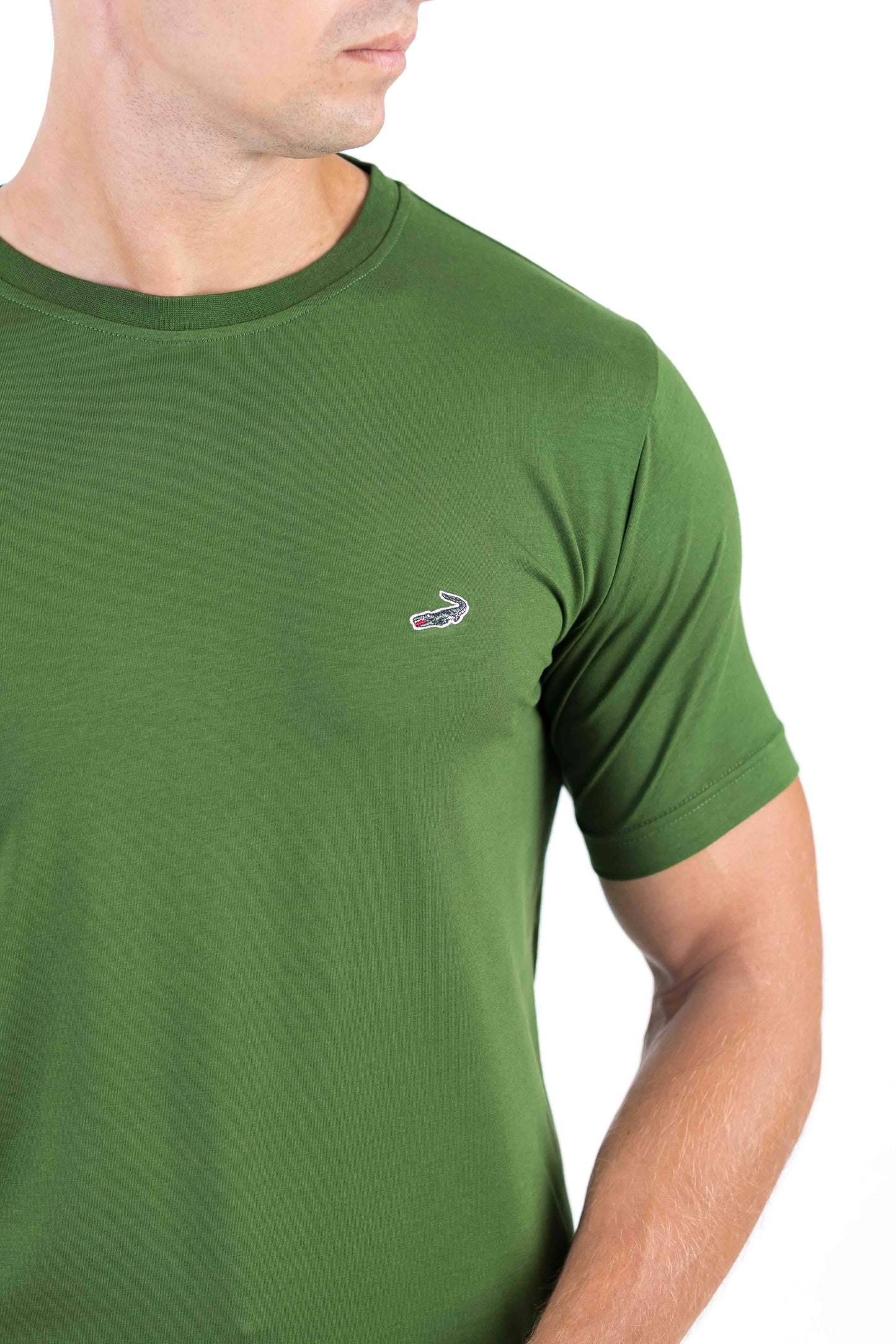 Crocodile Crew Neck Single Jersey Action Fit - Green Storm