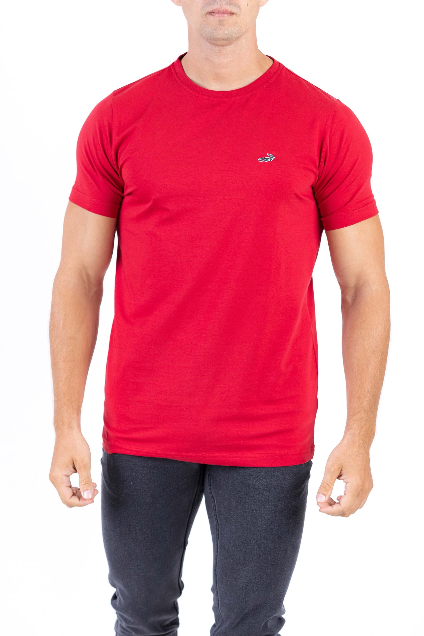 Crocodile Crew Neck Single Jersey Action Fit - Crimson