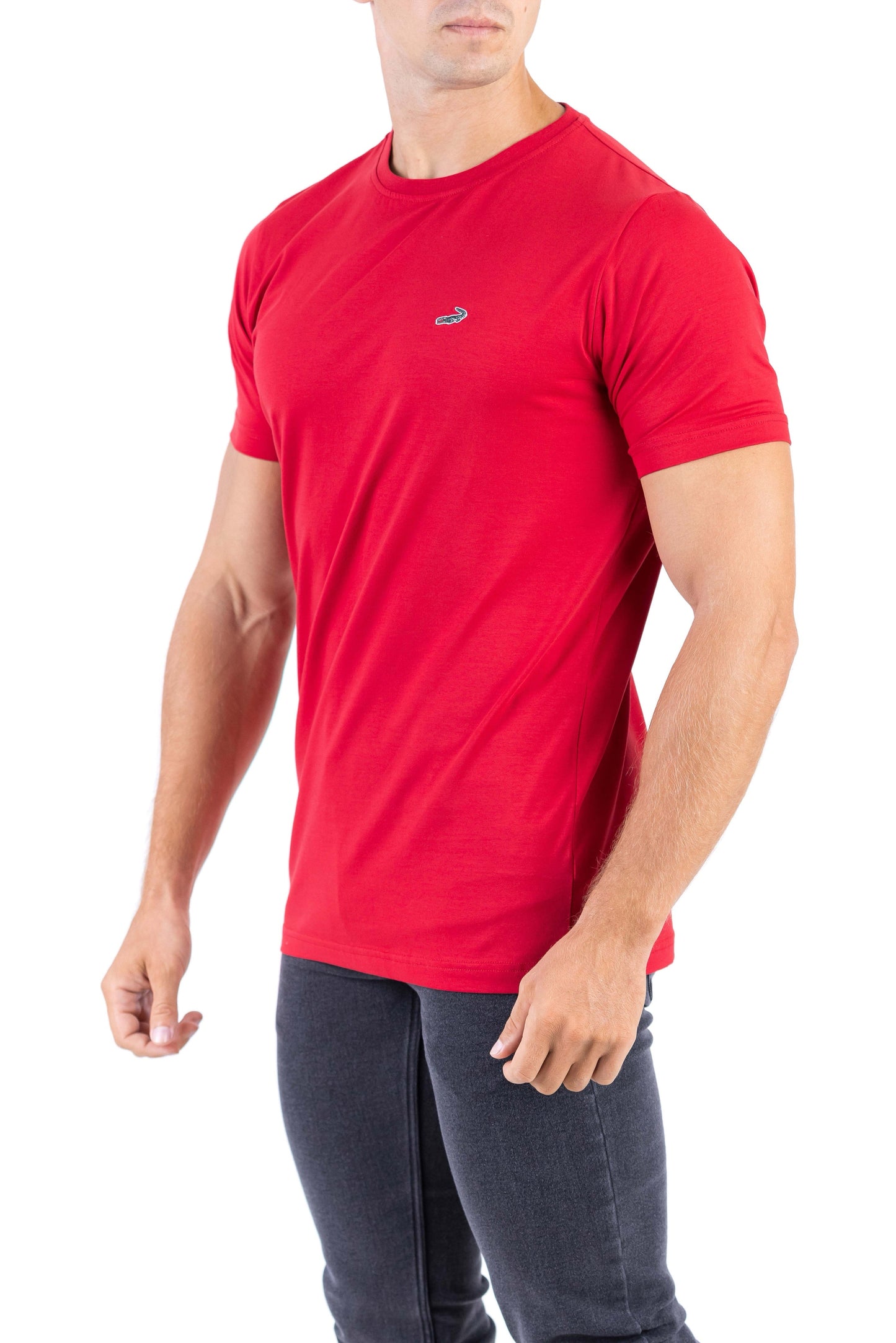Crocodile Crew Neck Single Jersey Action Fit - Crimson