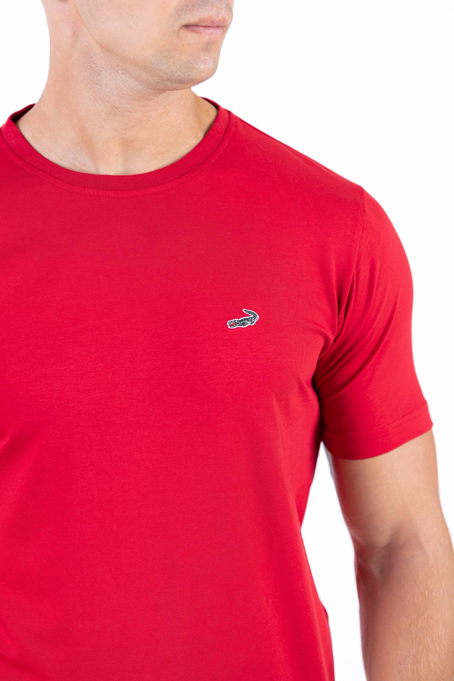 Crocodile Crew Neck Single Jersey Action Fit - Crimson