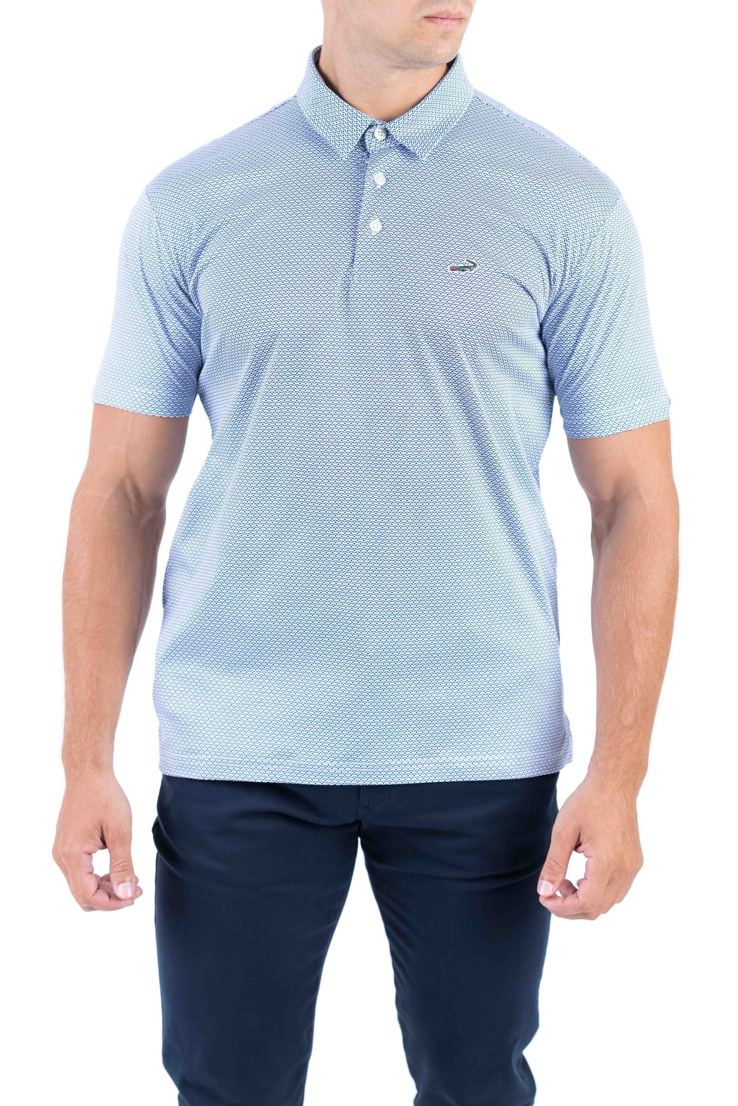 Crocodile Printed Slim Fit Polo - Methly Blue