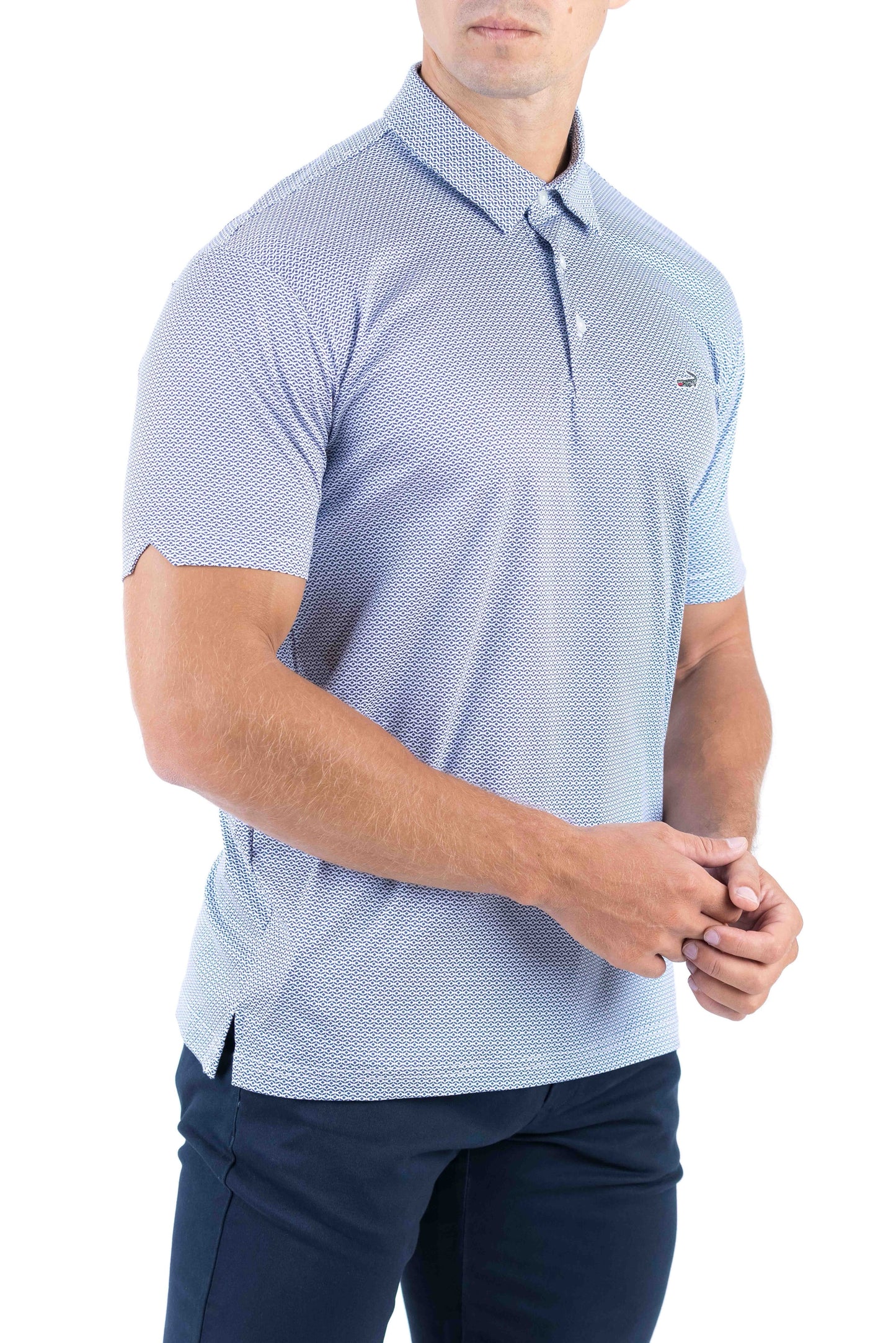 Crocodile Printed Slim Fit Polo - Methly Blue