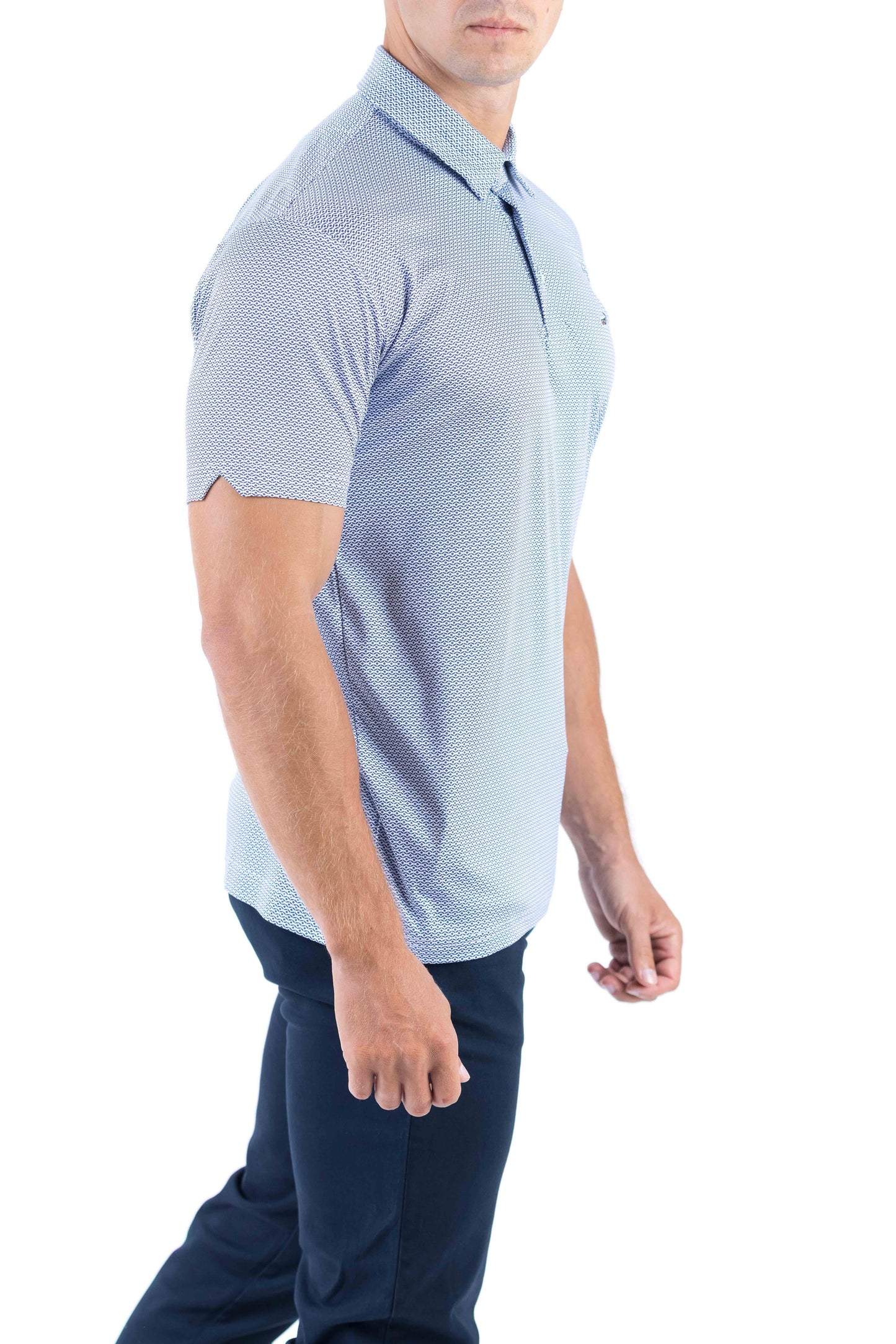 Crocodile Printed Slim Fit Polo - Methly Blue