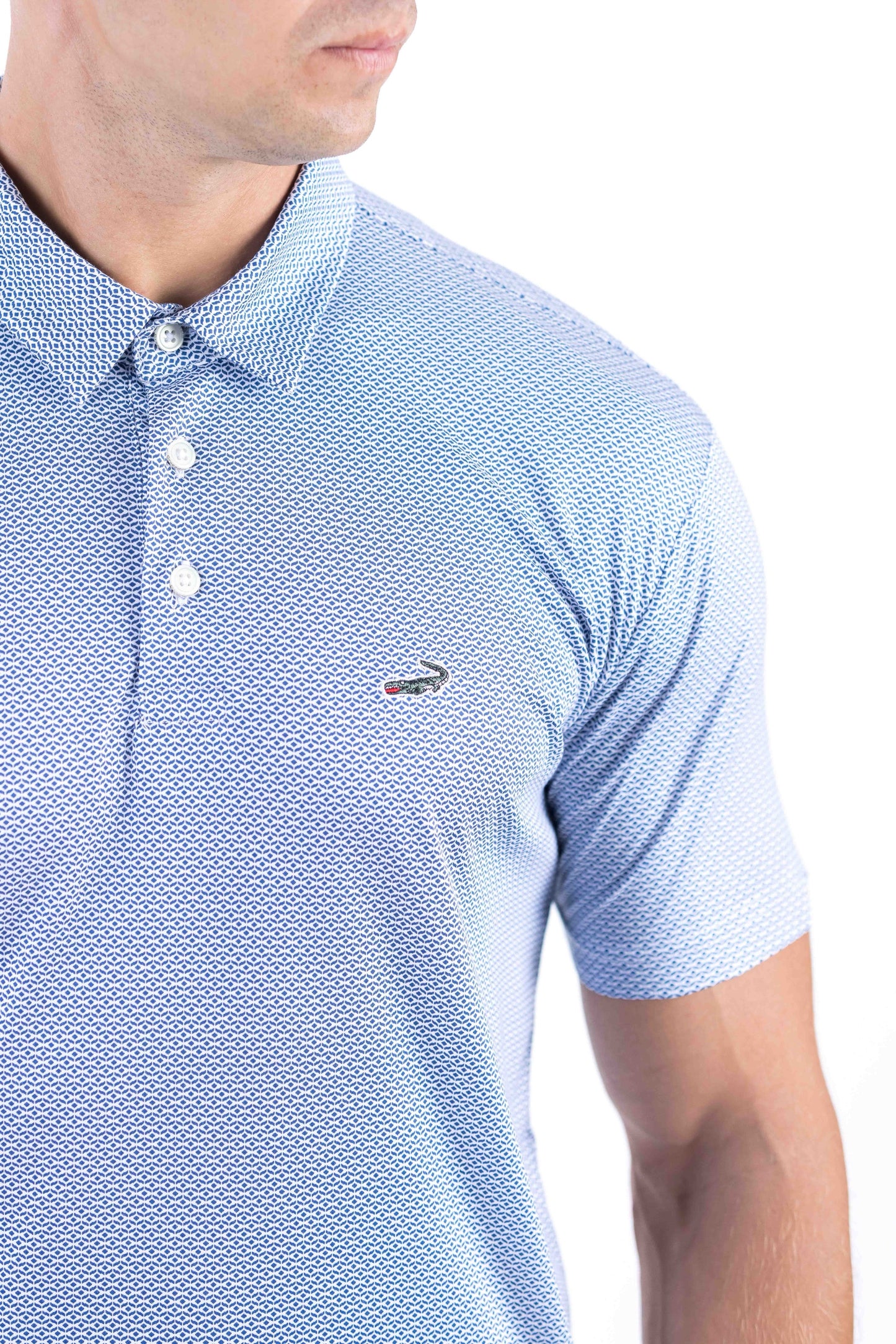 Crocodile Printed Slim Fit Polo - Methly Blue