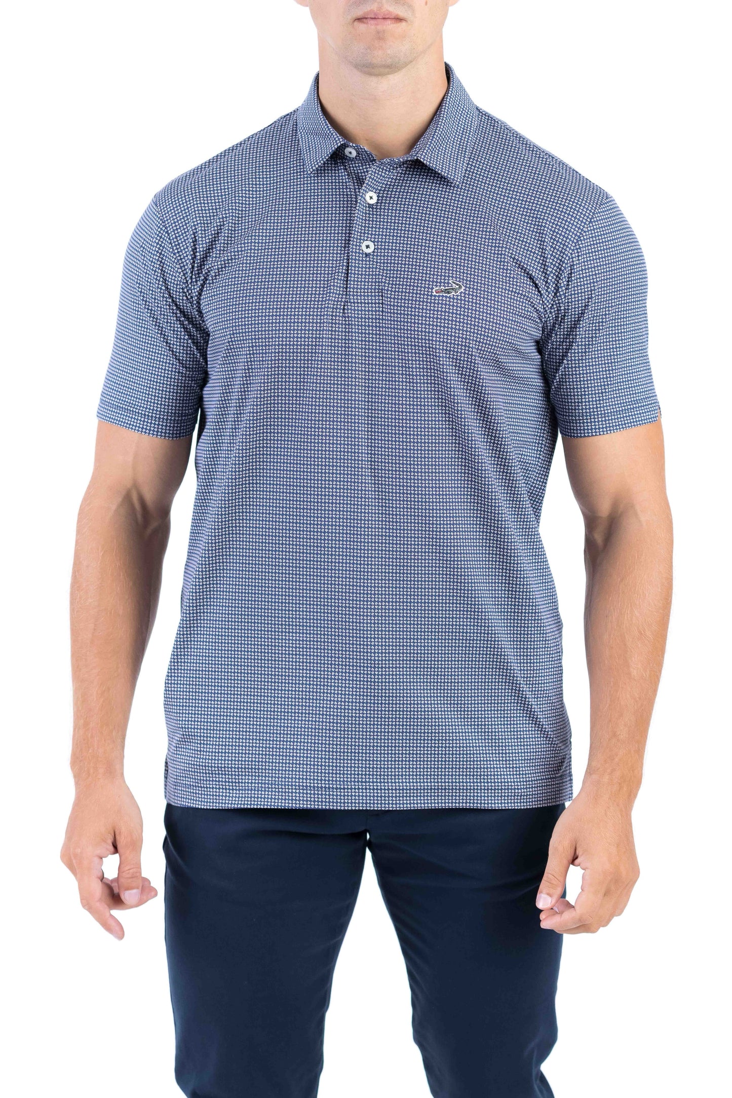 Crocodile Printed Slim Fit Polo - True Navy