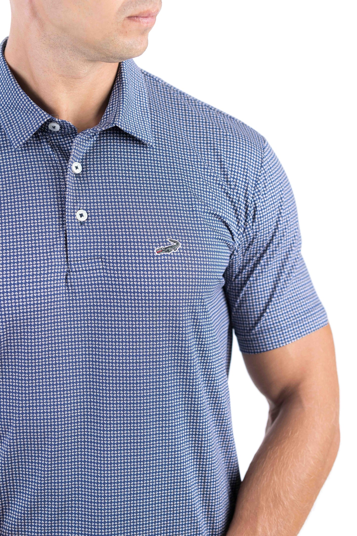 Crocodile Printed Slim Fit Polo - True Navy