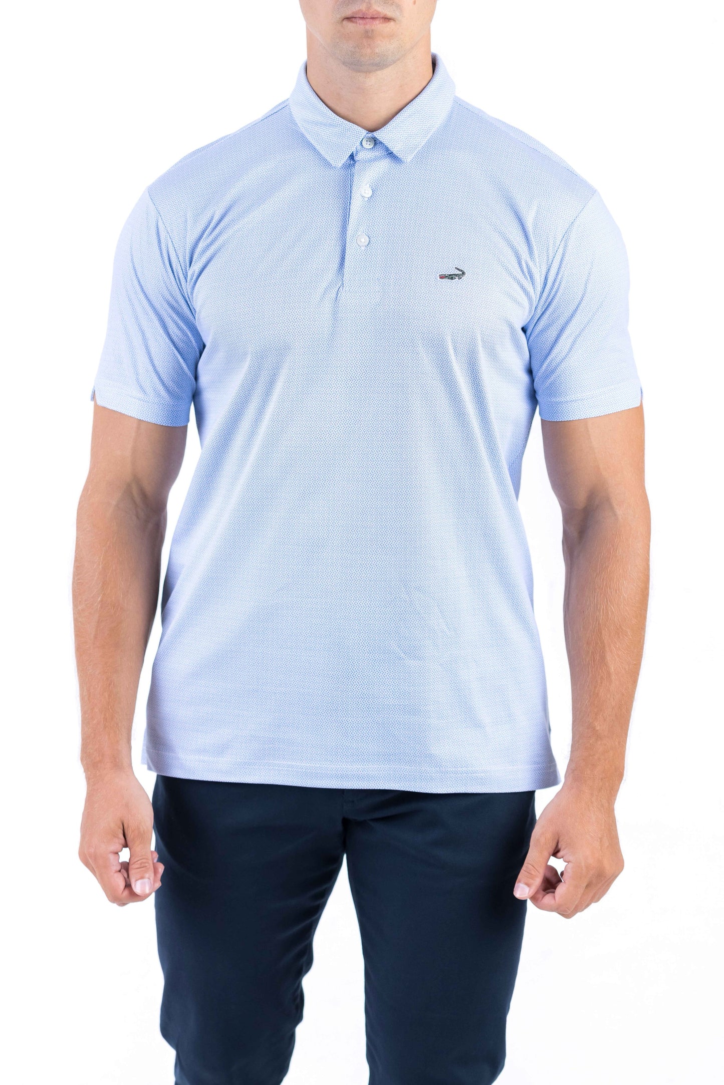 Crocodile Printed Slim Fit Polo - Baby Blue