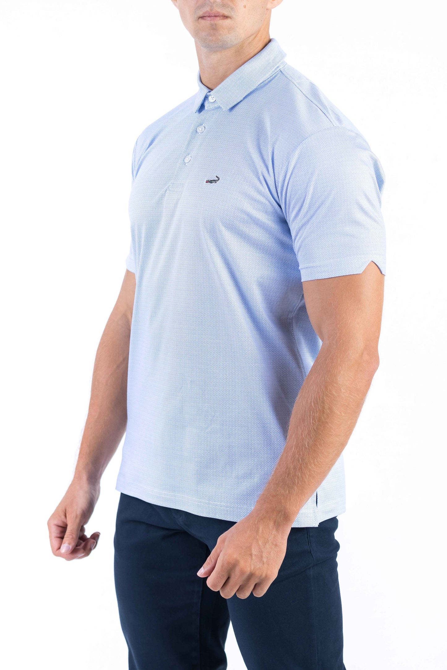 Crocodile Printed Slim Fit Polo - Baby Blue