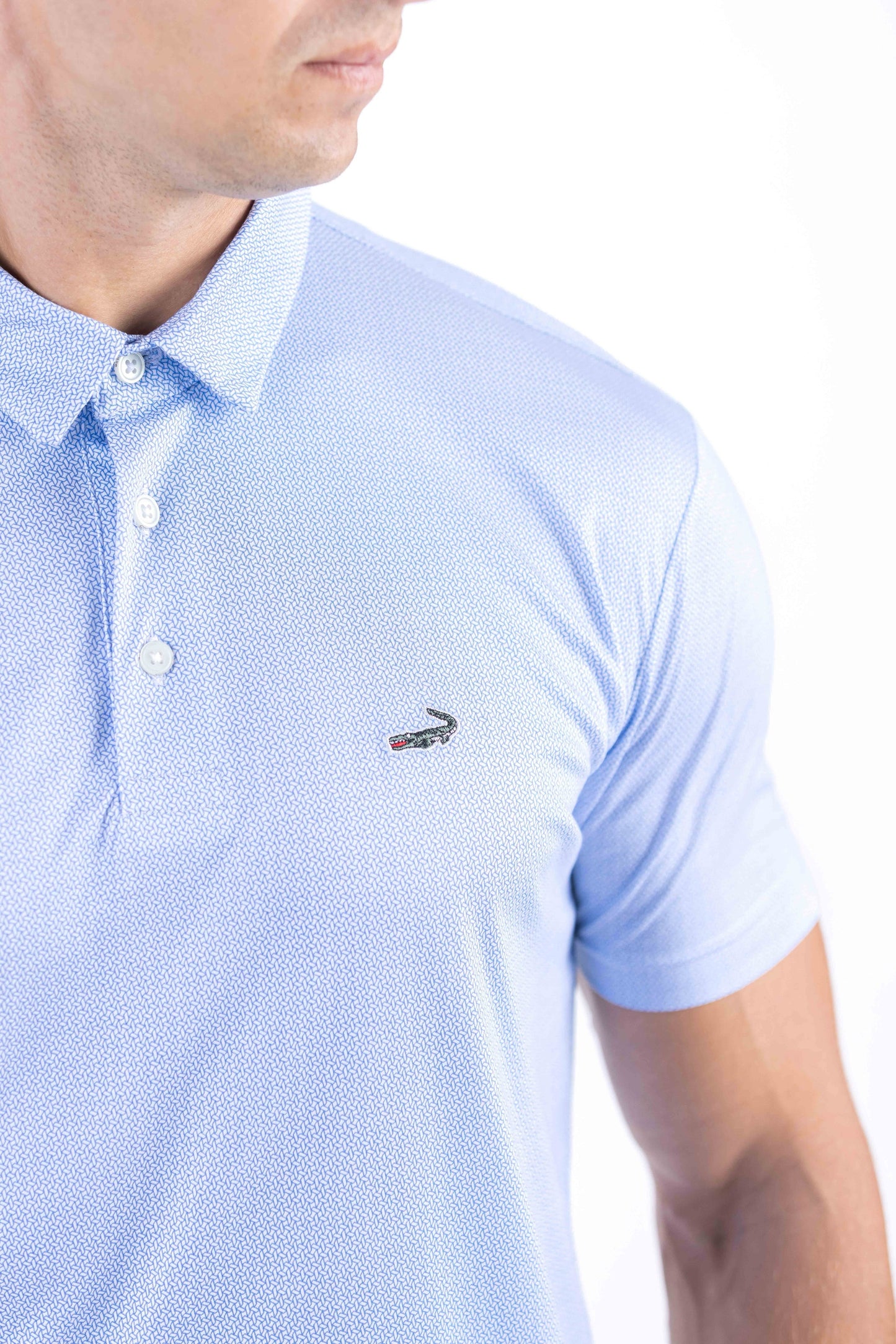Crocodile Printed Slim Fit Polo - Baby Blue