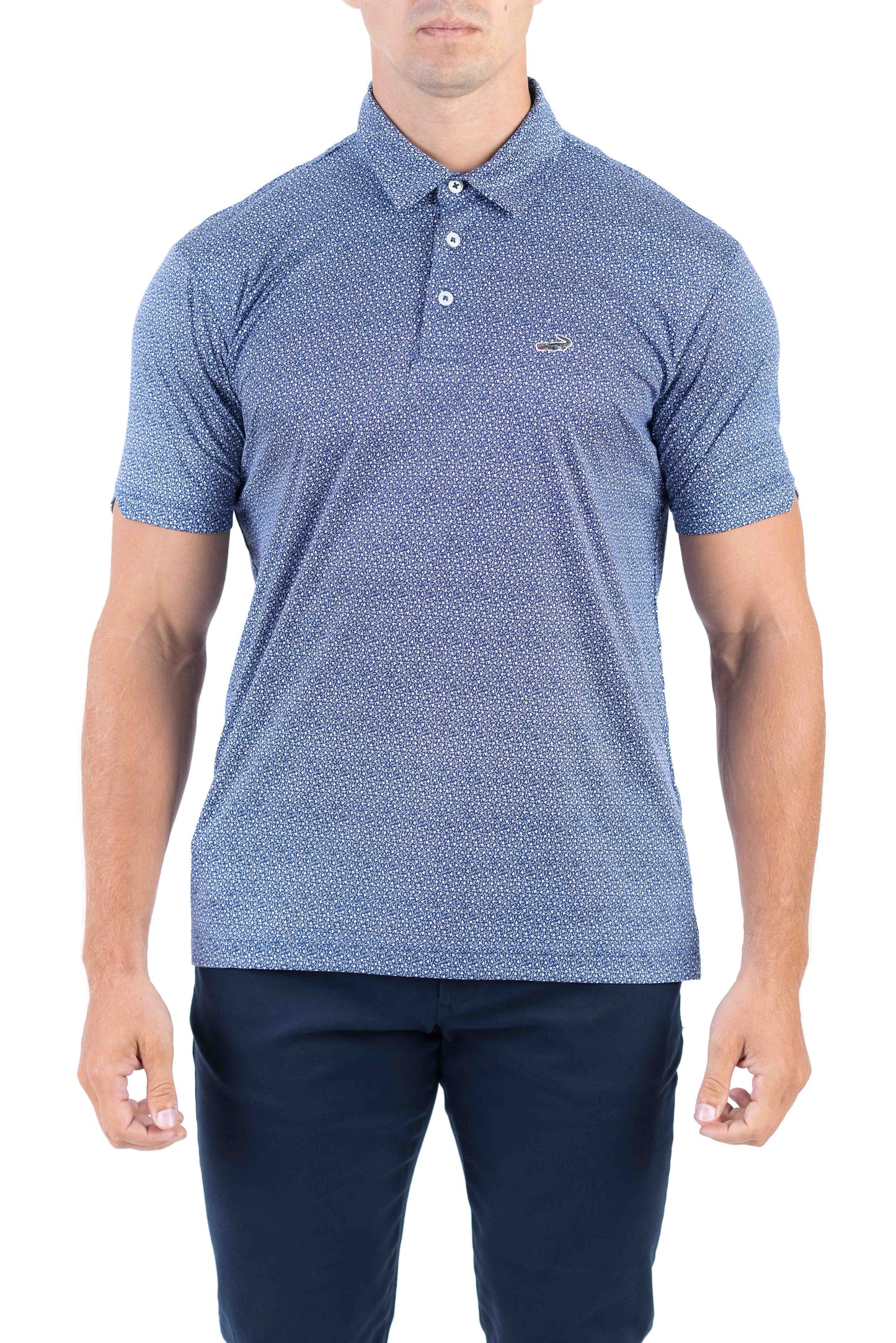 Crocodile Printed Slim Fit Polo - Gray Down