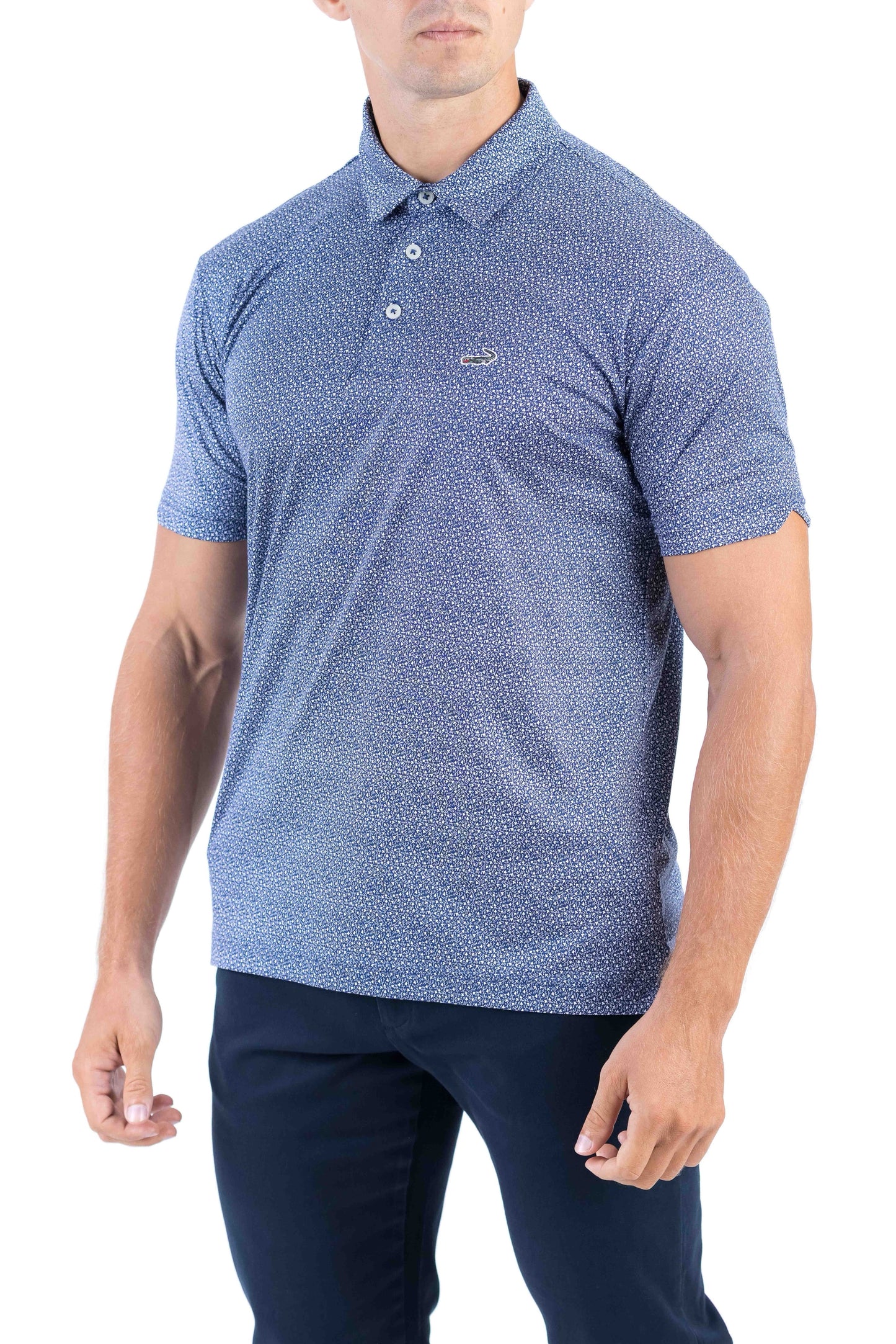Crocodile Printed Slim Fit Polo - Gray Down