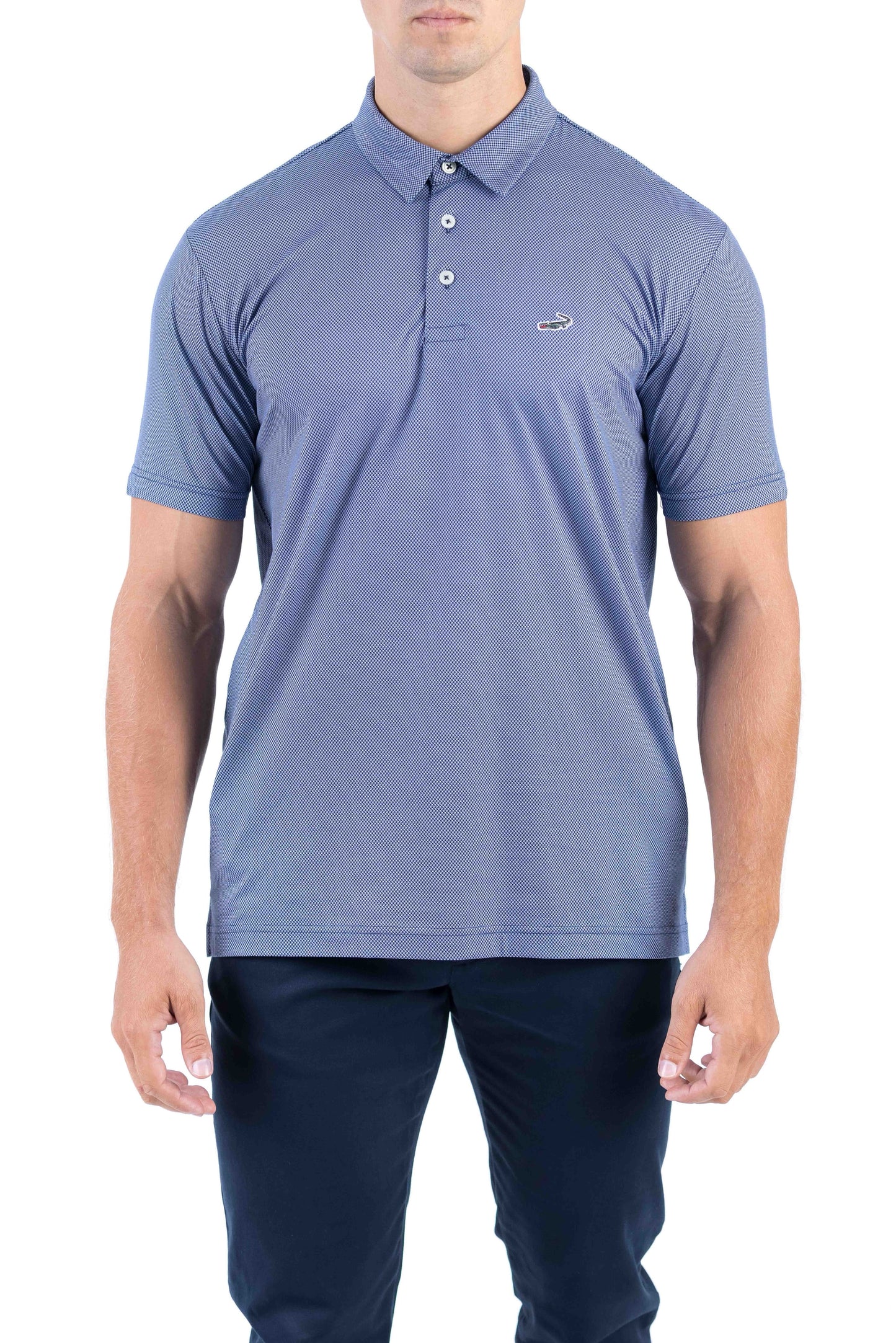 Crocodile Printed Slim Fit Polo - Vista Blue