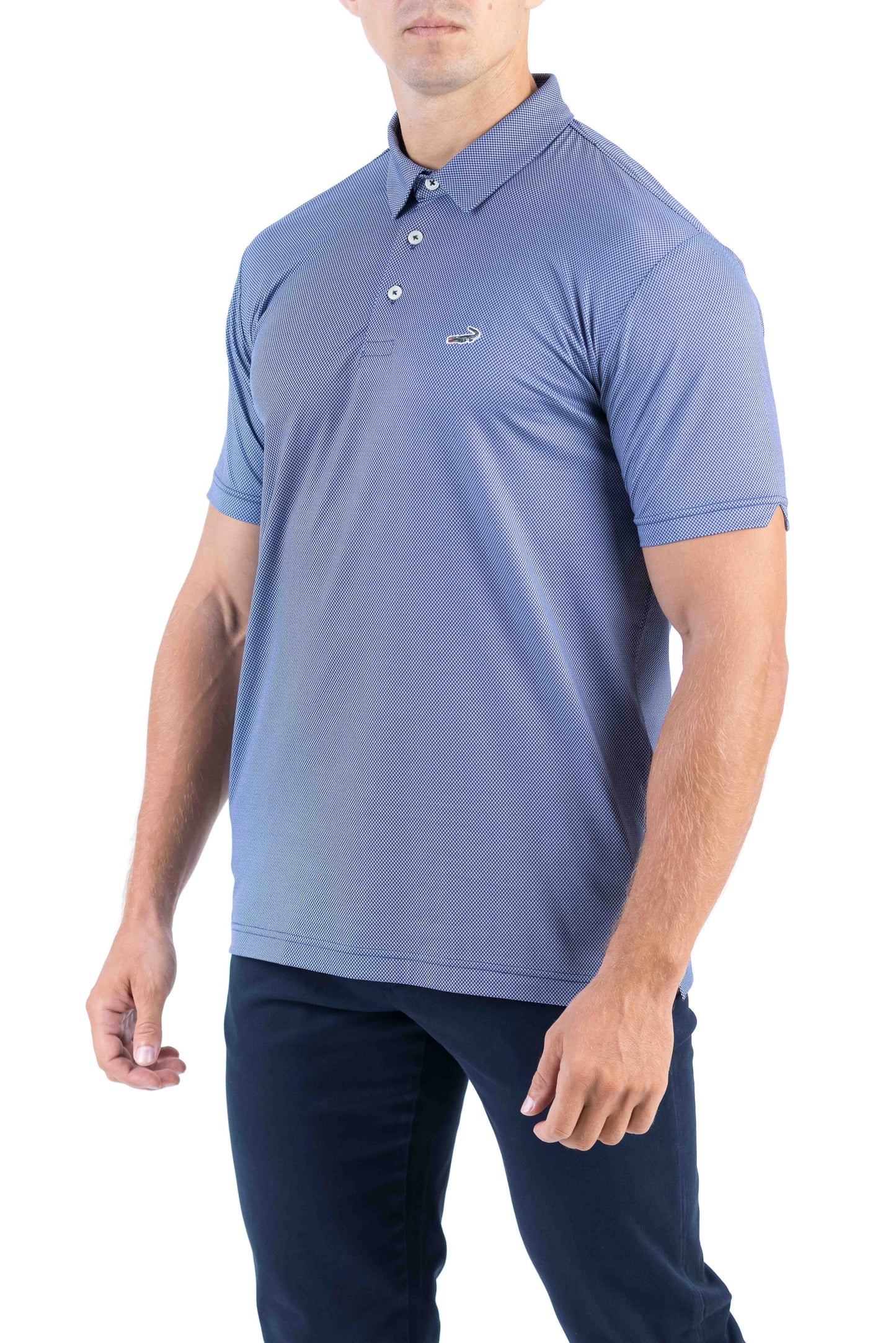 Crocodile Printed Slim Fit Polo - Vista Blue