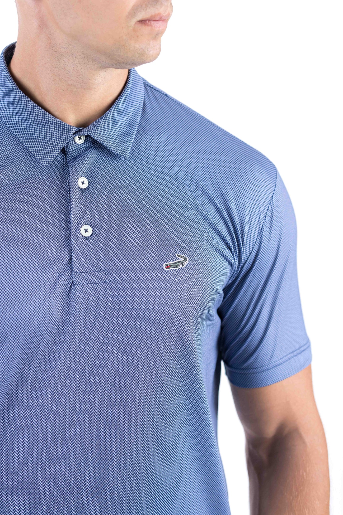 Crocodile Printed Slim Fit Polo - Vista Blue