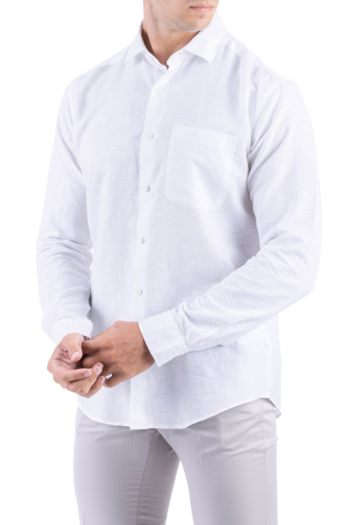 Crocodile Plain Linen  Slim Fit Shirt - White