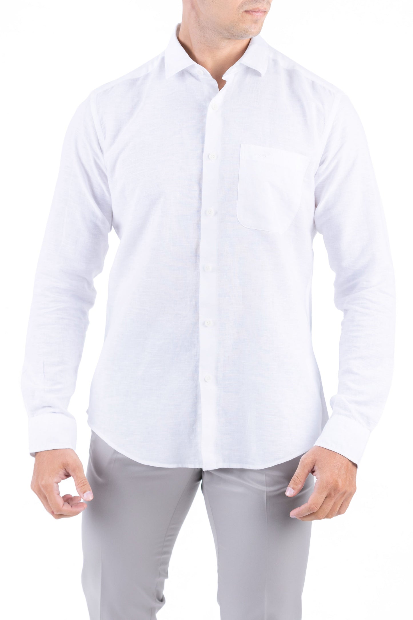 Crocodile Plain Linen  Slim Fit Shirt - White