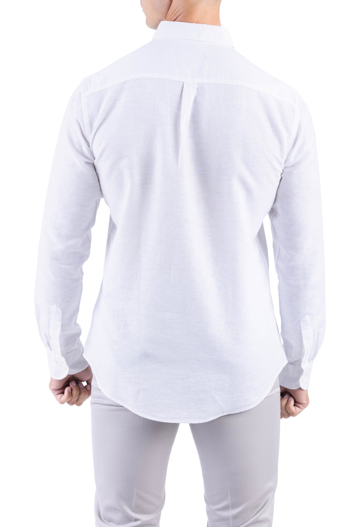 Crocodile Plain Linen  Slim Fit Shirt - White