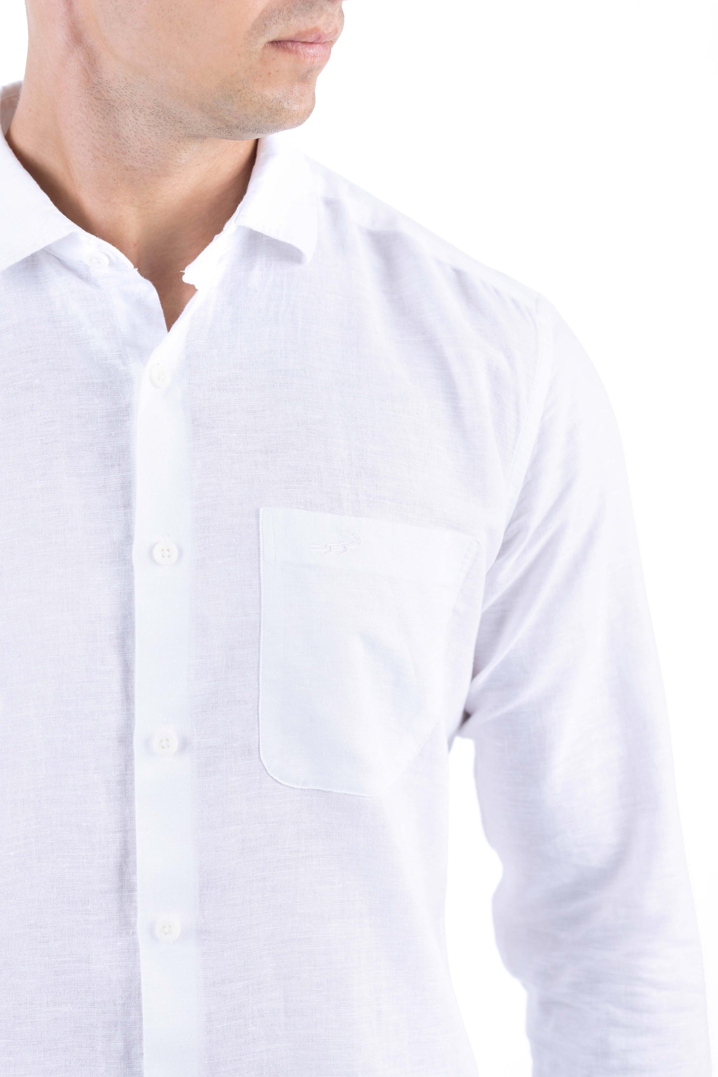 Crocodile Plain Linen  Slim Fit Shirt - White