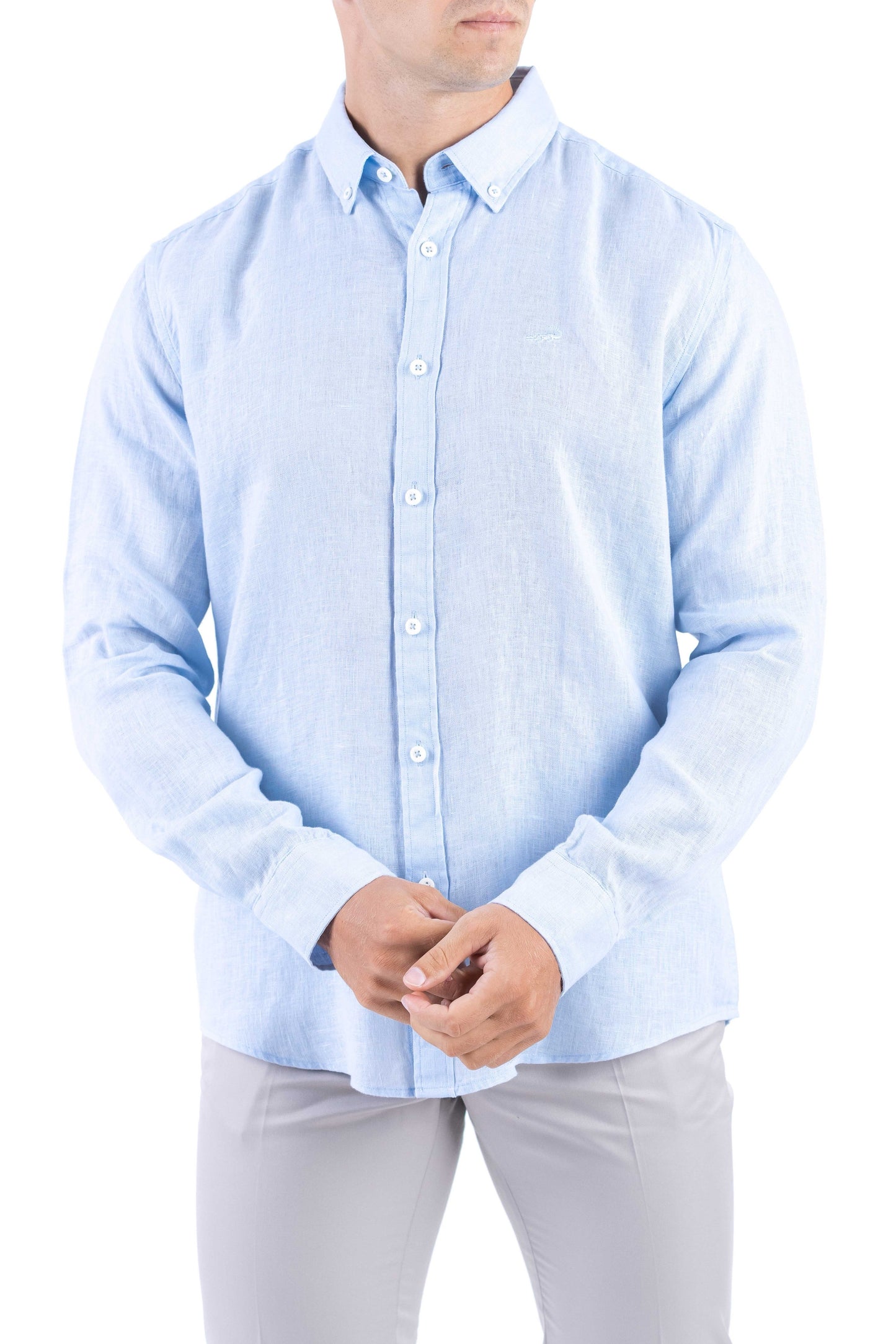 Crocodile Plain Linen  Slim Fit Shirt - Cashmere Blue