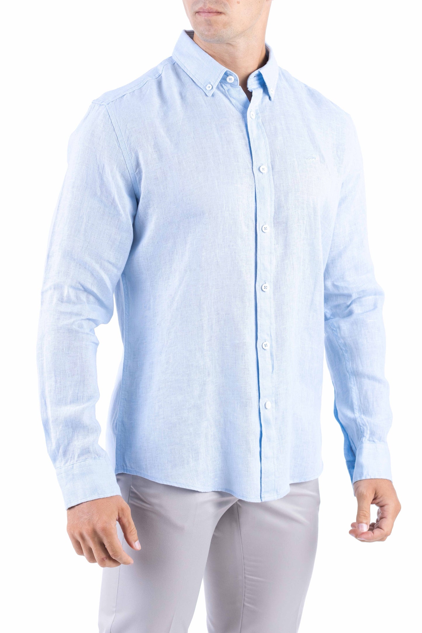 Crocodile Plain Linen  Slim Fit Shirt - Cashmere Blue
