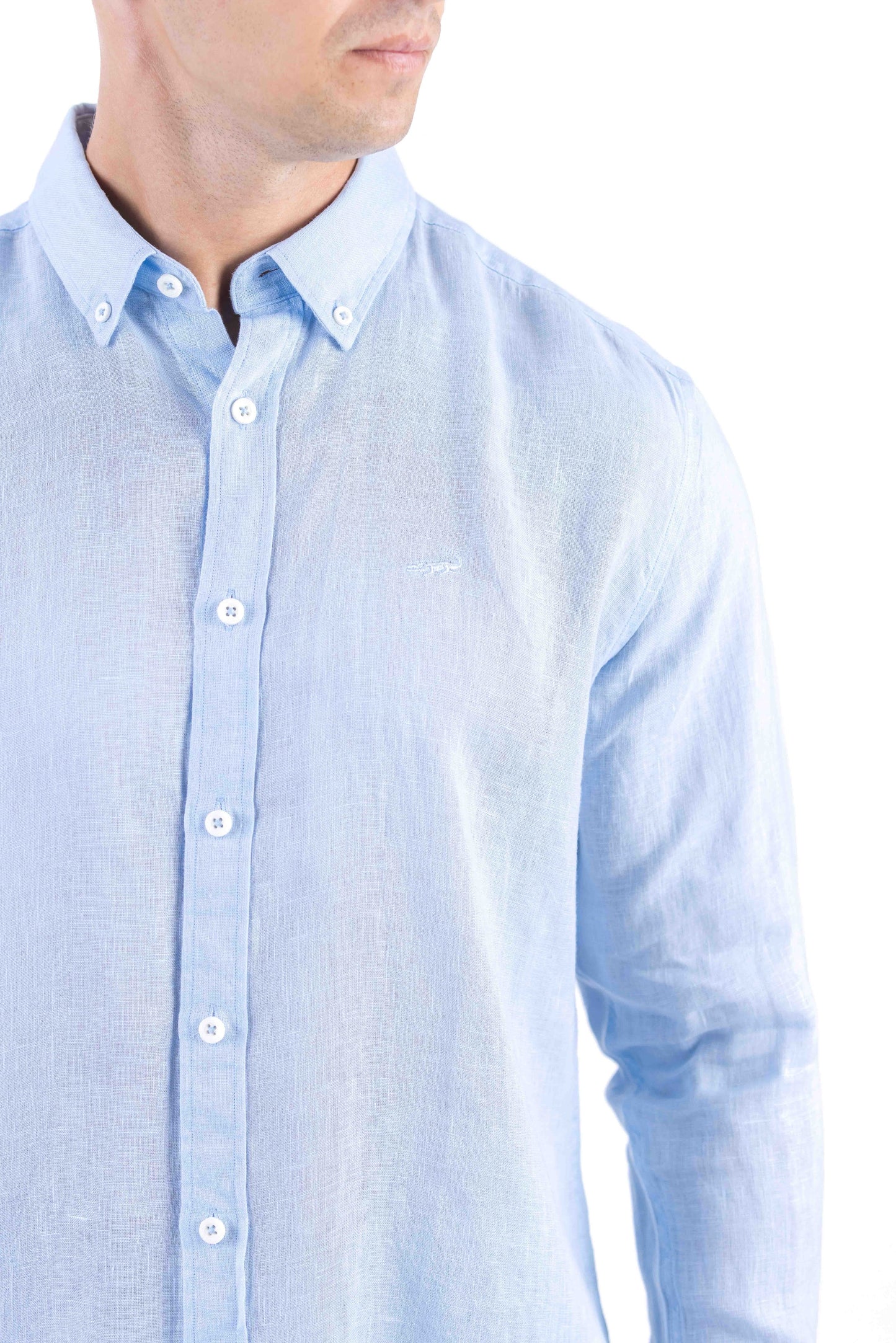 Crocodile Plain Linen  Slim Fit Shirt - Cashmere Blue