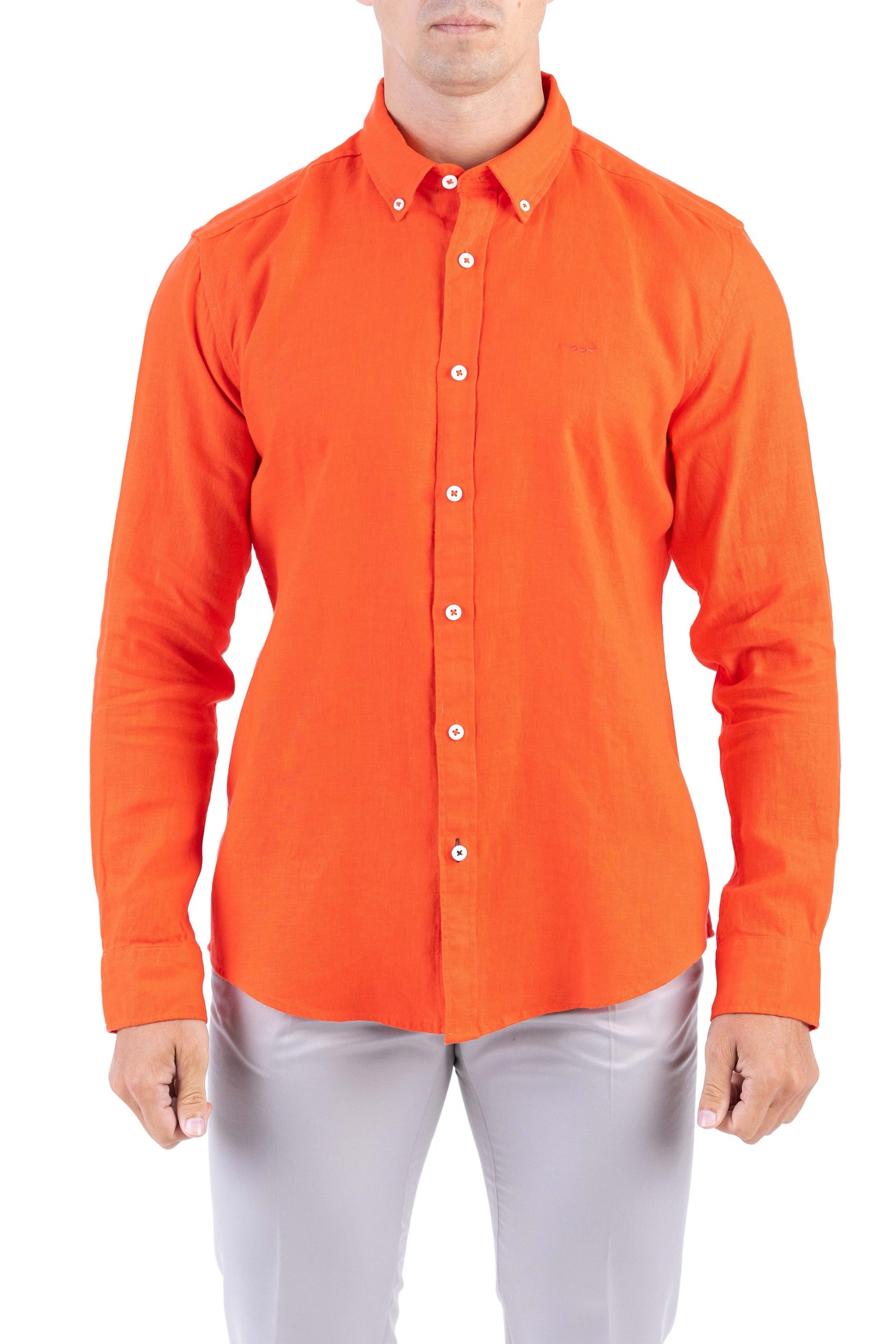 Crocodile Plain Linen  Slim Fit Shirt - Tango Red