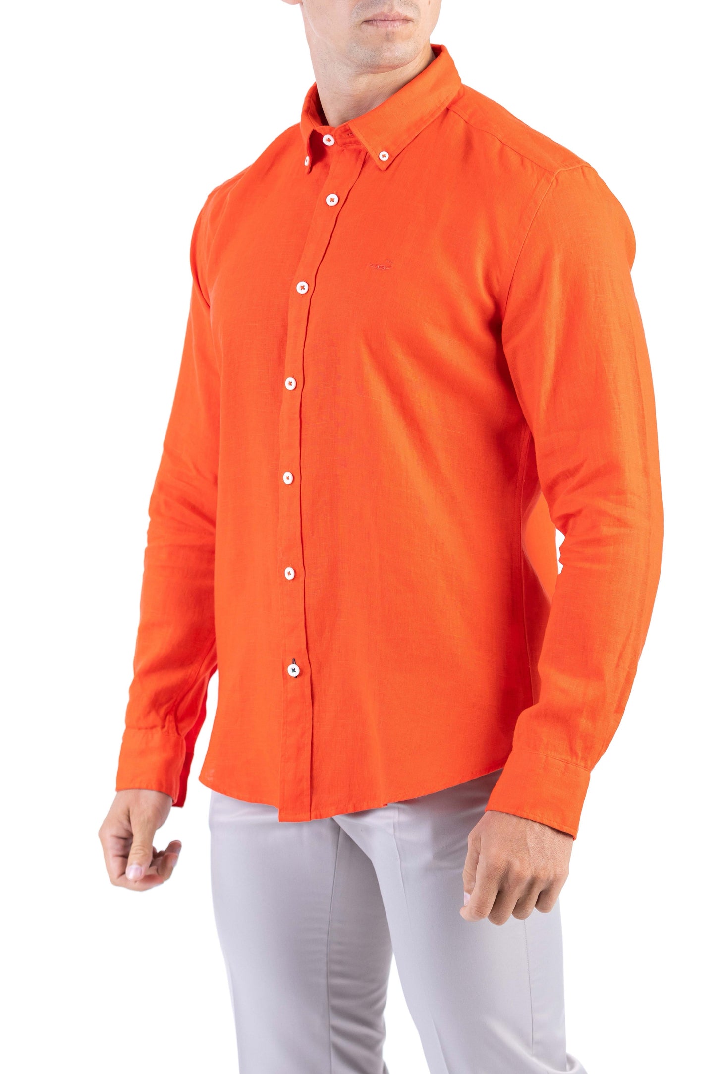 Crocodile Plain Linen  Slim Fit Shirt - Tango Red