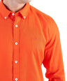 Crocodile Plain Linen  Slim Fit Shirt - Tango Red