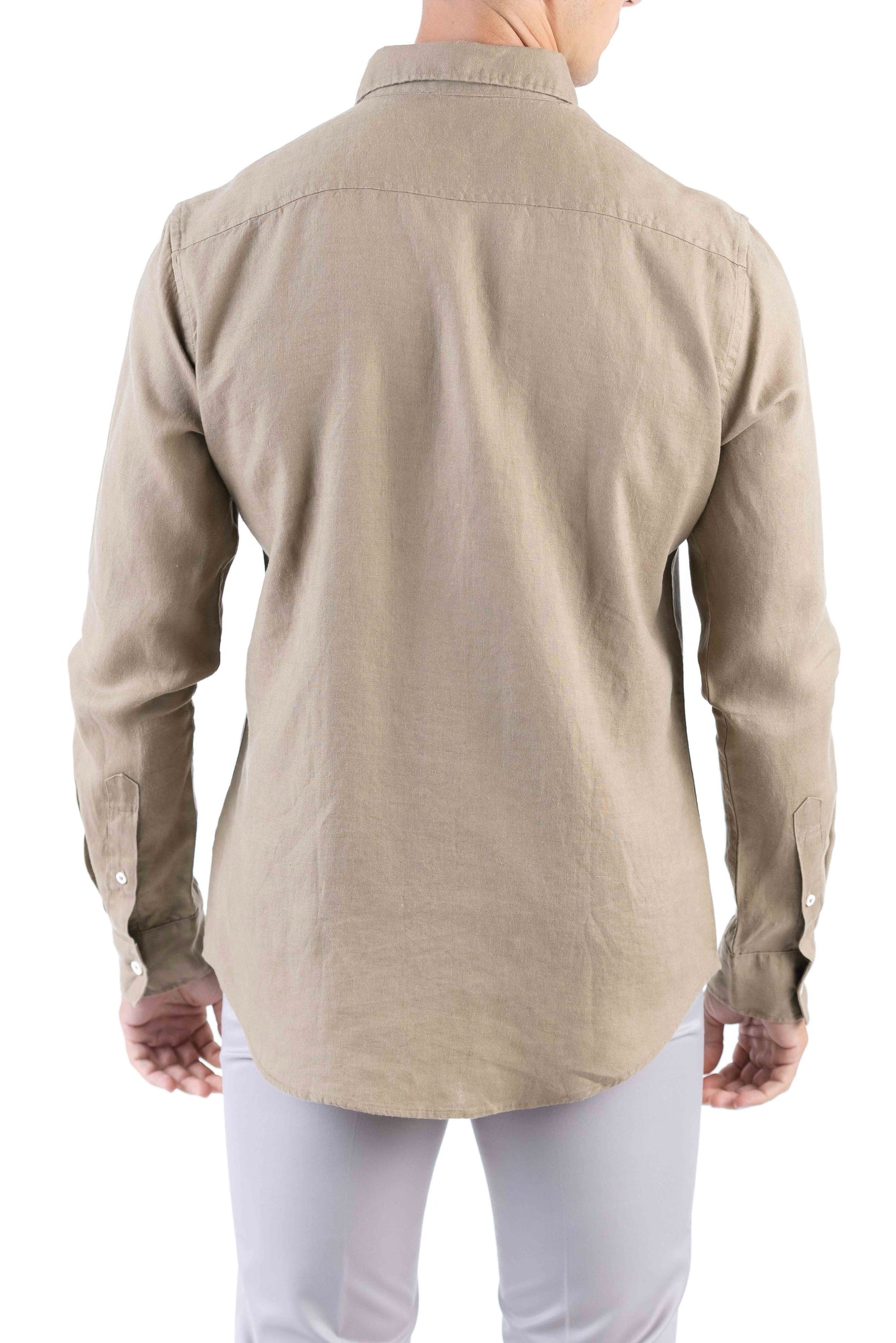 Crocodile Plain Linen  Slim Fit Shirt - Olive