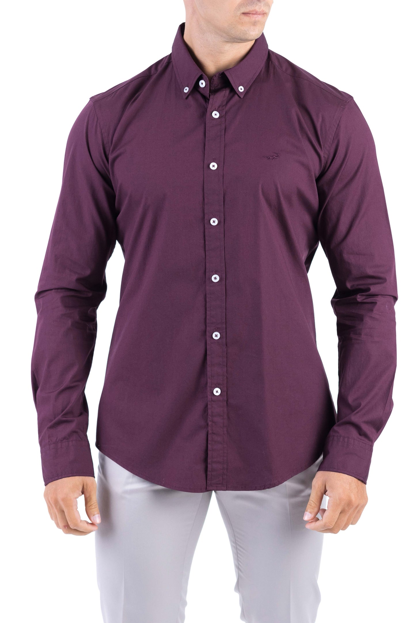 Crocodile Semi Casual Plain Slim Fit Shirt - Oxblood Red