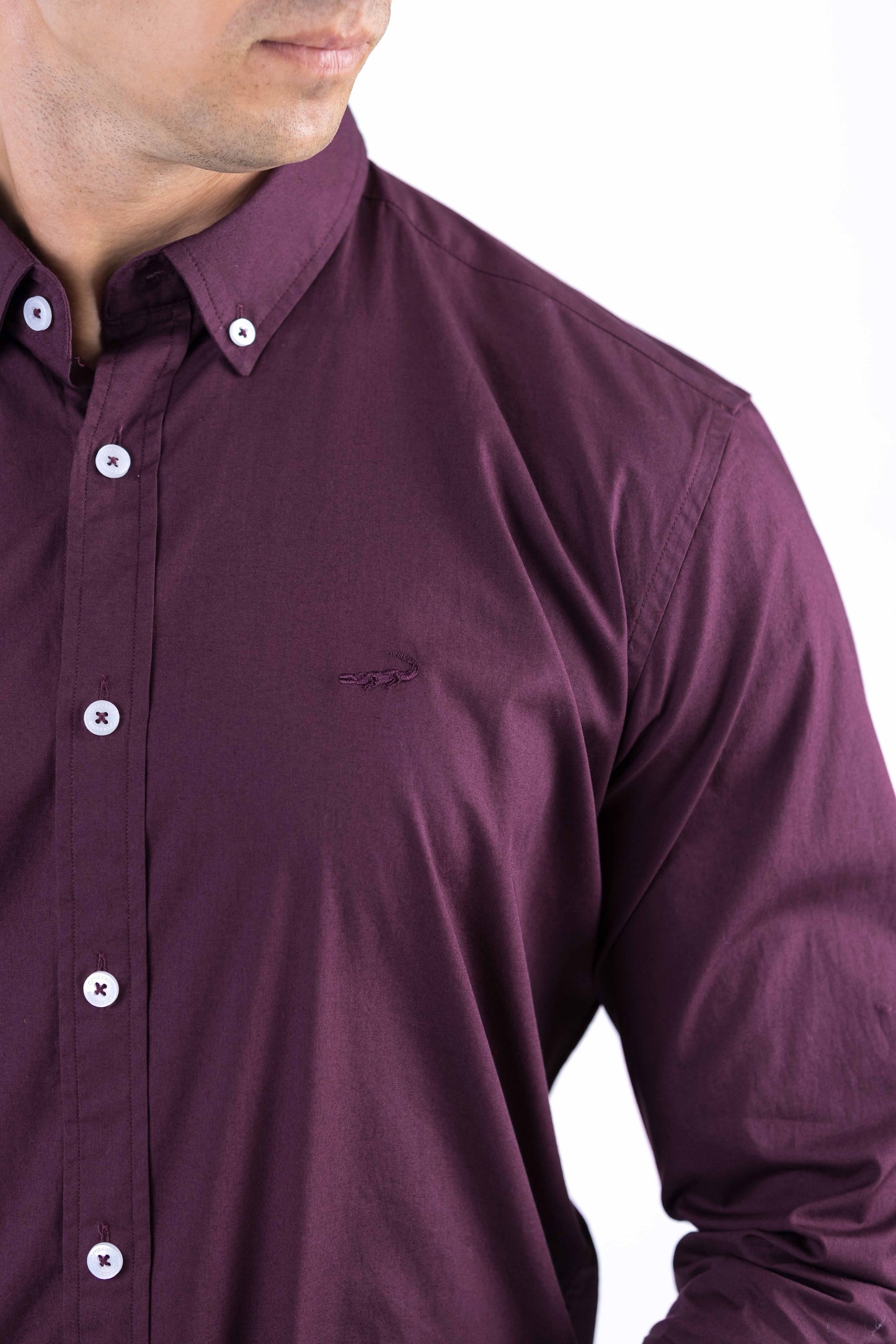 Crocodile Semi Casual Plain Slim Fit Shirt - Oxblood Red