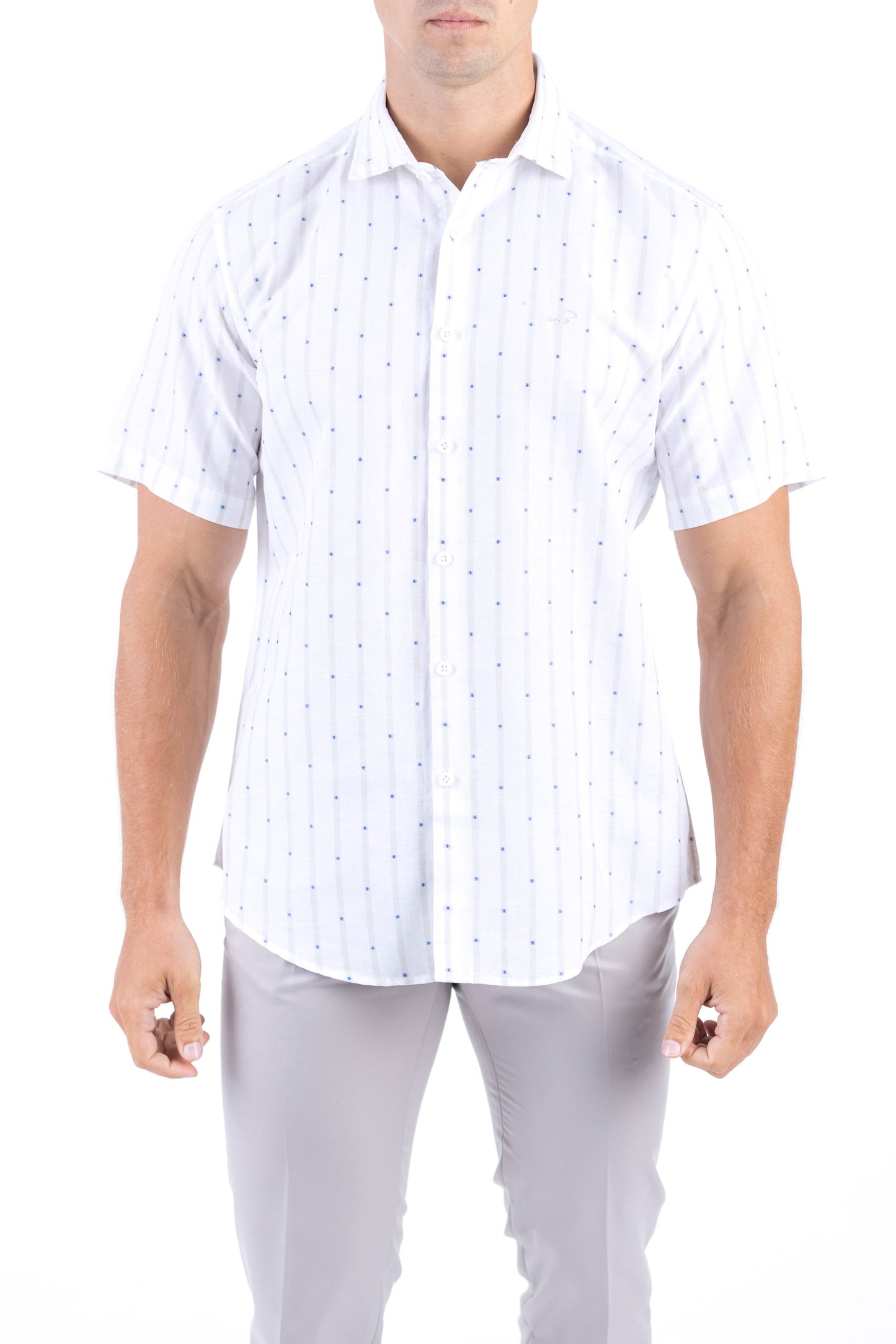 Crocodile Stripe Linen  Slim Fit Shirt - Cloud Burst