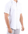 Crocodile Stripe Linen  Slim Fit Shirt - Cloud Burst