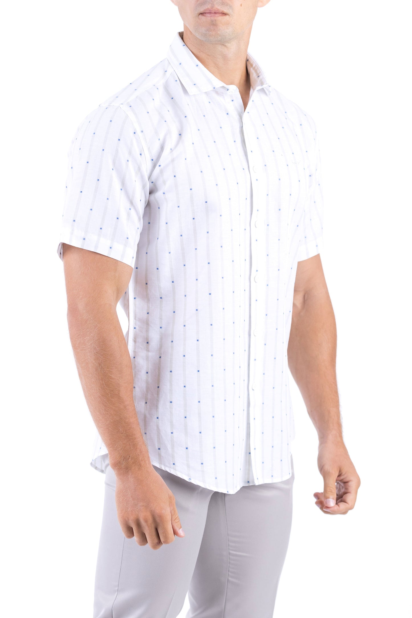 Crocodile Stripe Linen  Slim Fit Shirt - Cloud Burst