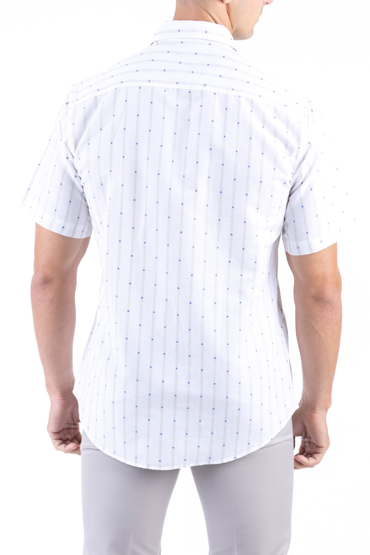Crocodile Stripe Linen  Slim Fit Shirt - Cloud Burst