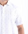 Crocodile Stripe Linen  Slim Fit Shirt - Cloud Burst