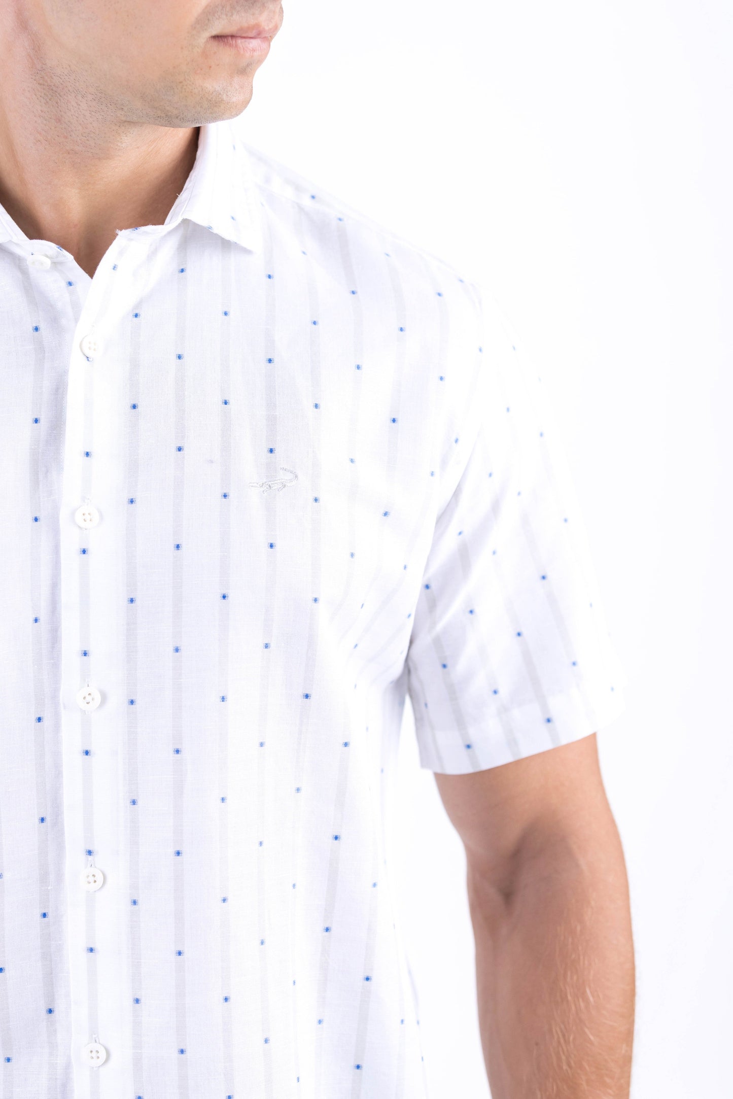Crocodile Stripe Linen  Slim Fit Shirt - Cloud Burst